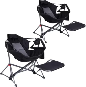 Hammock Chair with Footrest, Hammock Chair, Rocker Camping Chair, Swinging Chair with Footrest, Lightweight & Portable Design, Pocket & Cupholder, Heavy Duty for Outdoor Activities (2 Pack)