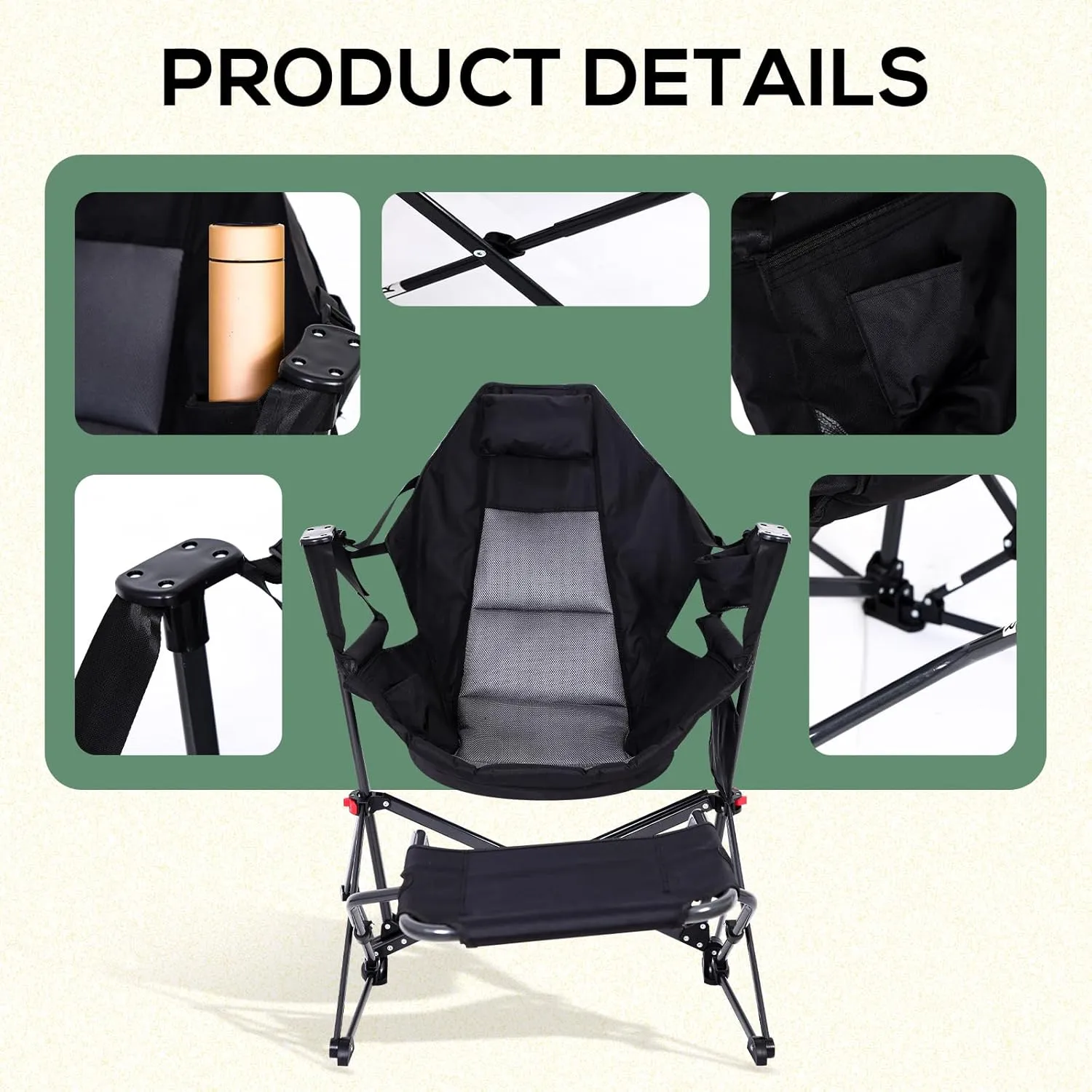Hammock Chair with Footrest, Hammock Chair, Rocker Camping Chair, Swinging Chair with Footrest, Lightweight & Portable Design, Pocket & Cupholder, Heavy Duty for Outdoor Activities (2 Pack)