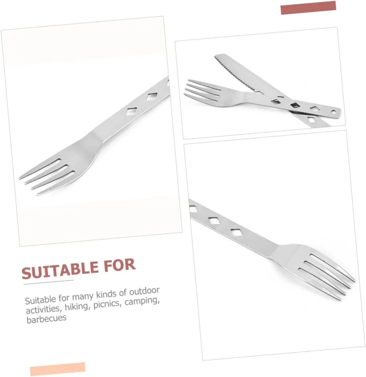 HANABASS 3 Sets Folding Cutlery Set Camping Fork Spoon Outdoor Tableware Stainless Steel Dinnerware for