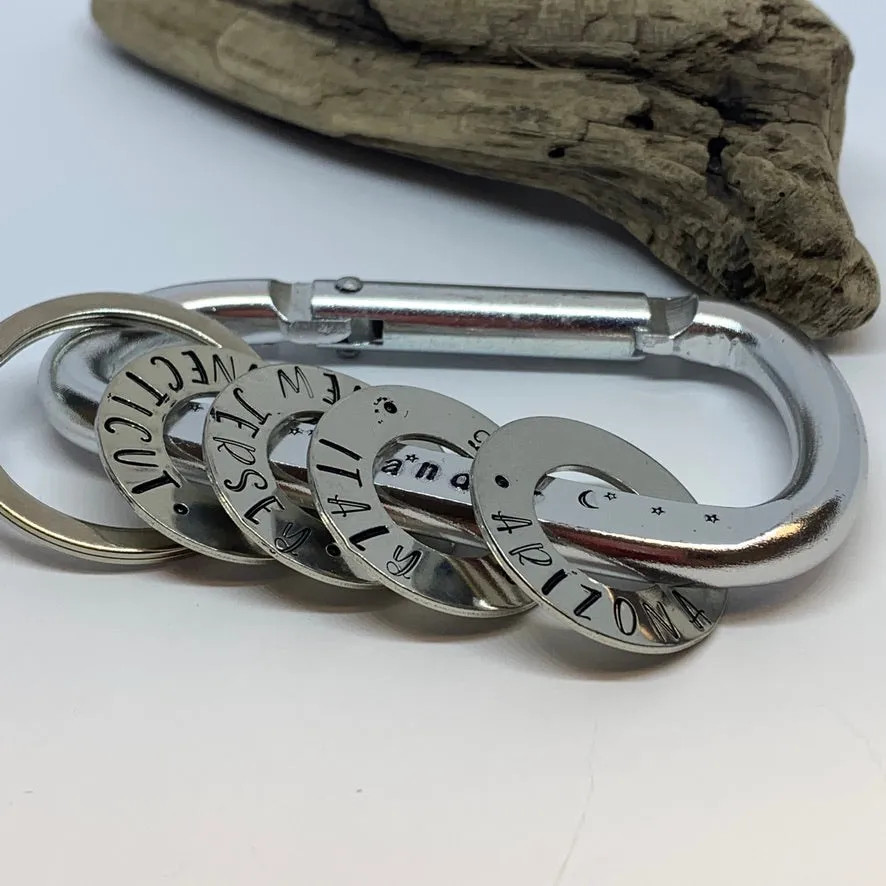 Hand Stamped Carabiner Washers - Personalize Me!