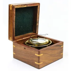 Handcrafted Gimbaled Brass Compass in Wooden Box