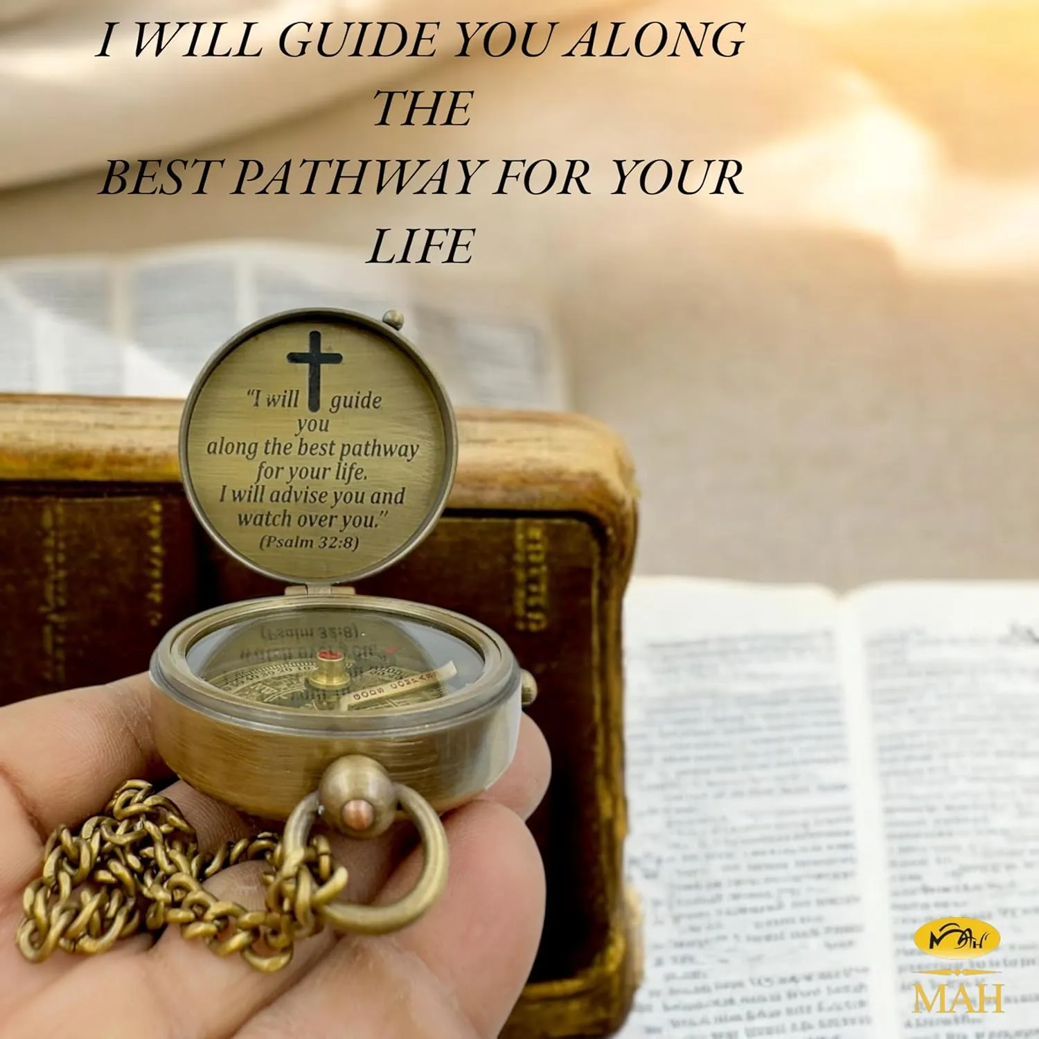 Handmade Religious Compass – “God is with You” Engraved Working Brass Gift – Christian Baptism, Confirmation, Christening or First Communion Keepsake for Boys, Teens & Men – Guided by Faith
