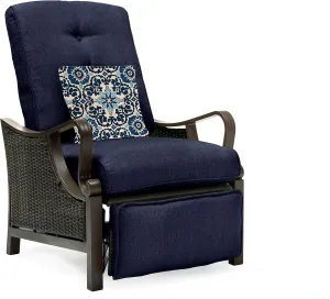 Hanover Ventura Brown Wicker Outdoor Recliner Chair with Cushions and Accent Pillow, Luxury All-Weather Outdoor Patio Recliner Chair with Rust Resistant Steel Frames for Deck, Backyard, Pool Side