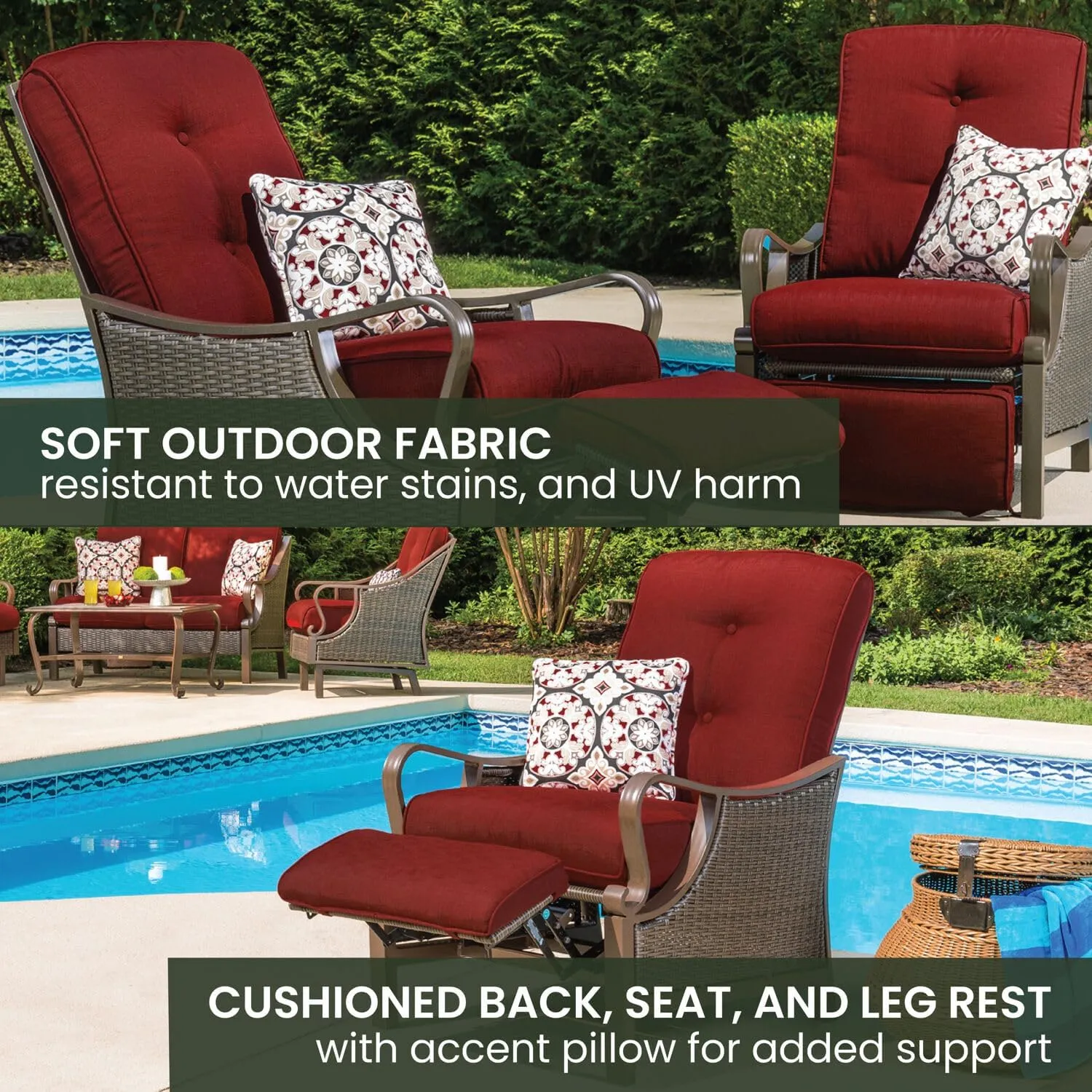 Hanover Ventura Brown Wicker Outdoor Recliner Chair with Cushions and Accent Pillow, Luxury All-Weather Outdoor Patio Recliner Chair with Rust Resistant Steel Frames for Deck, Backyard, Pool Side