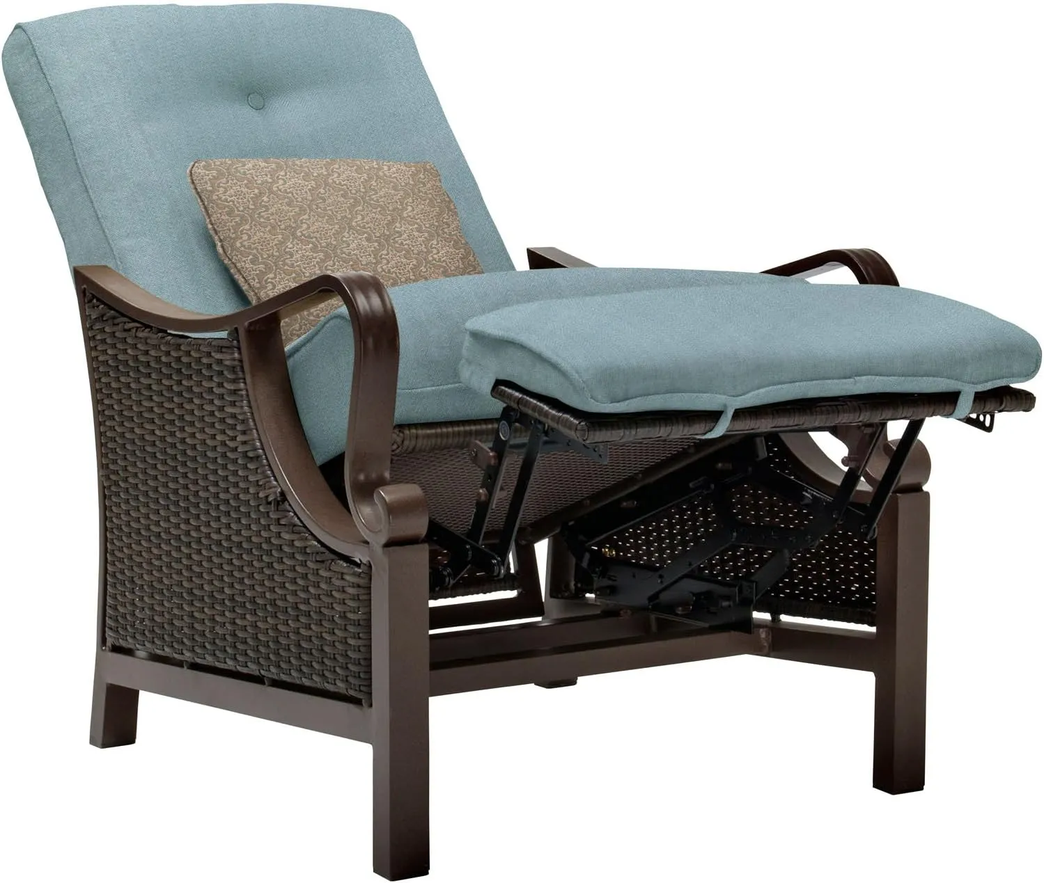 Hanover Ventura Brown Wicker Outdoor Recliner Chair with Cushions and Accent Pillow, Luxury All-Weather Outdoor Patio Recliner Chair with Rust Resistant Steel Frames for Deck, Backyard, Pool Side