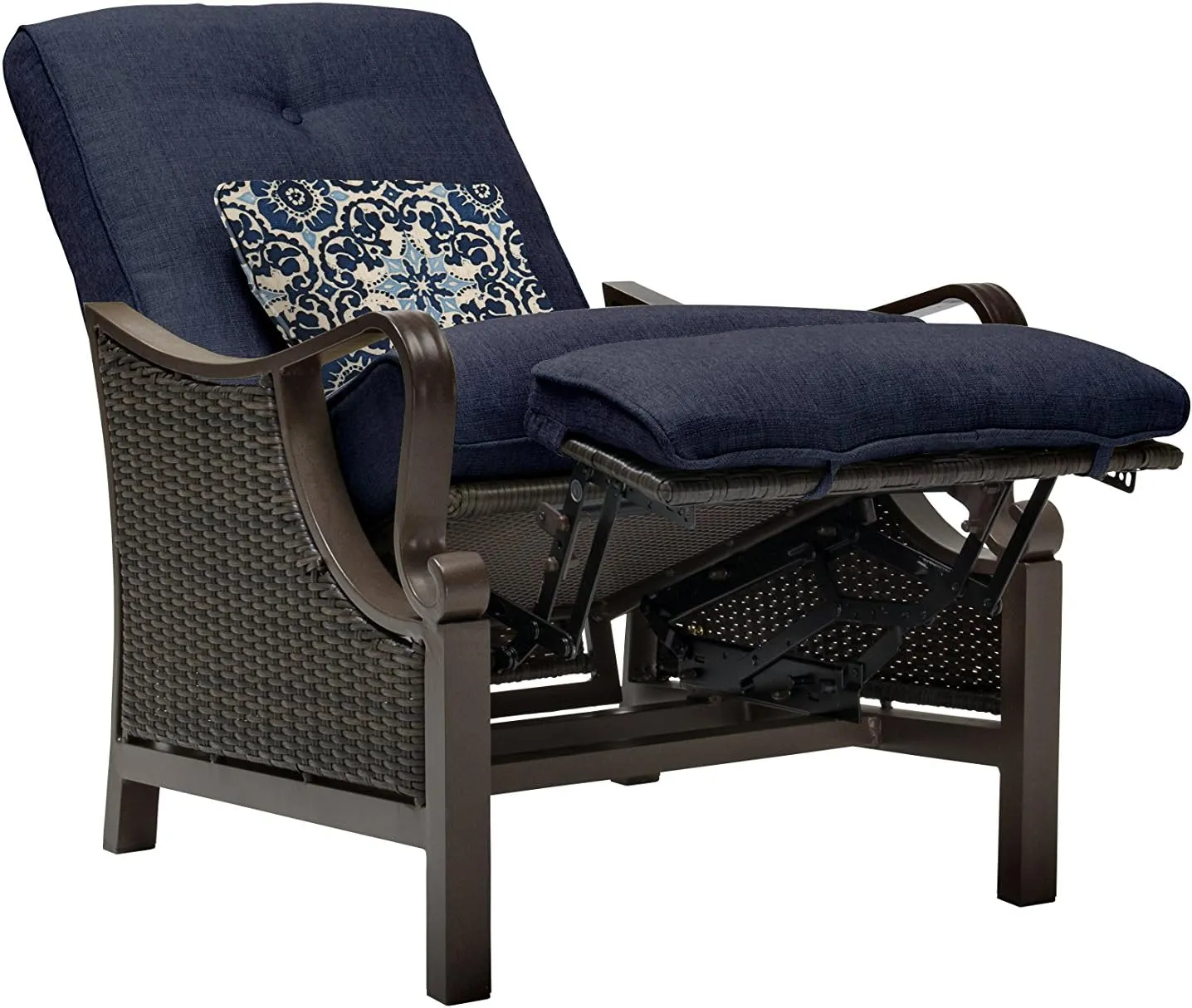 Hanover Ventura Brown Wicker Outdoor Recliner Chair with Cushions and Accent Pillow, Luxury All-Weather Outdoor Patio Recliner Chair with Rust Resistant Steel Frames for Deck, Backyard, Pool Side