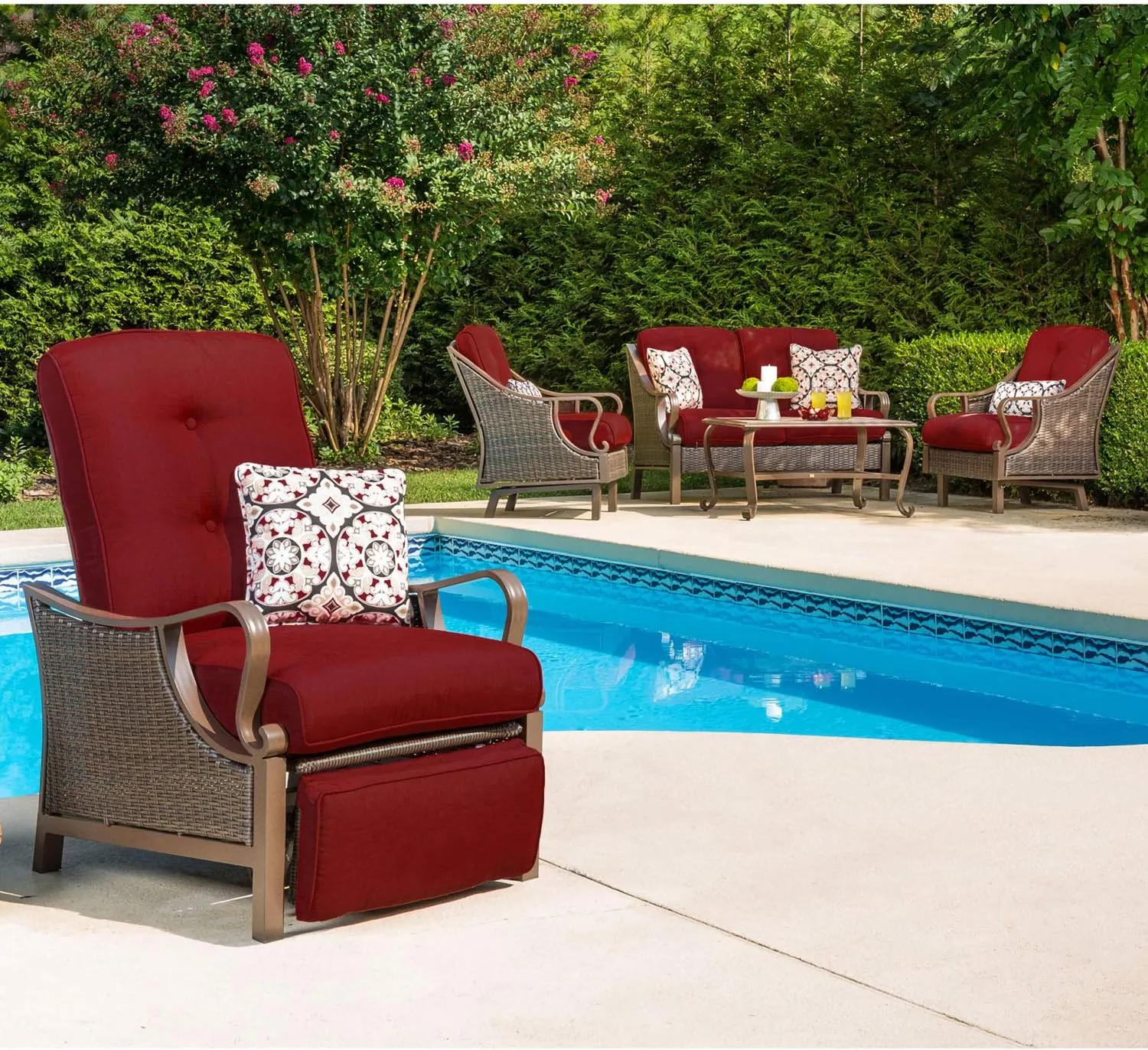 Hanover Ventura Brown Wicker Outdoor Recliner Chair with Cushions and Accent Pillow, Luxury All-Weather Outdoor Patio Recliner Chair with Rust Resistant Steel Frames for Deck, Backyard, Pool Side
