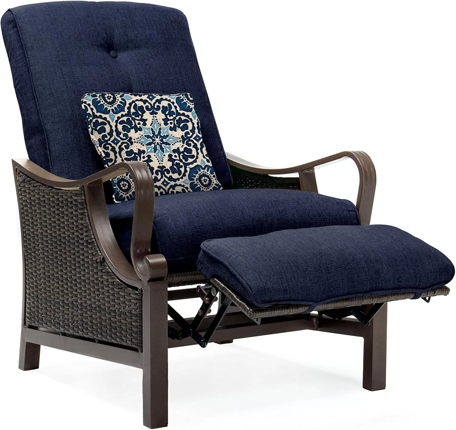 Hanover Ventura Brown Wicker Outdoor Recliner Chair with Cushions and Accent Pillow, Luxury All-Weather Outdoor Patio Recliner Chair with Rust Resistant Steel Frames for Deck, Backyard, Pool Side