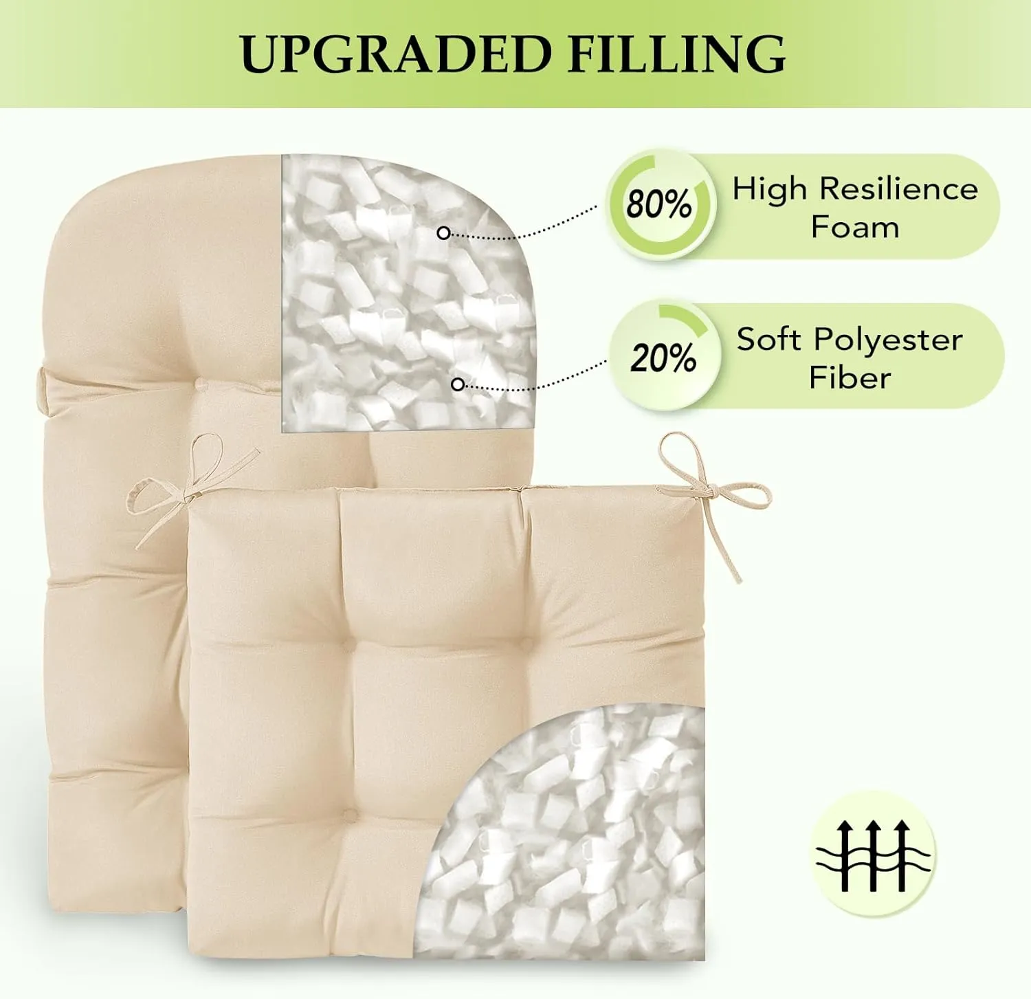 HARBOREST Indoor/Outdoor Adirondack Chair Cushion, Tufted High Back Outdoor Chair Cushions, High Rebound Foam Adirondack Cushions with Non-Skid Ties, 45"x19"x4.5", Beige