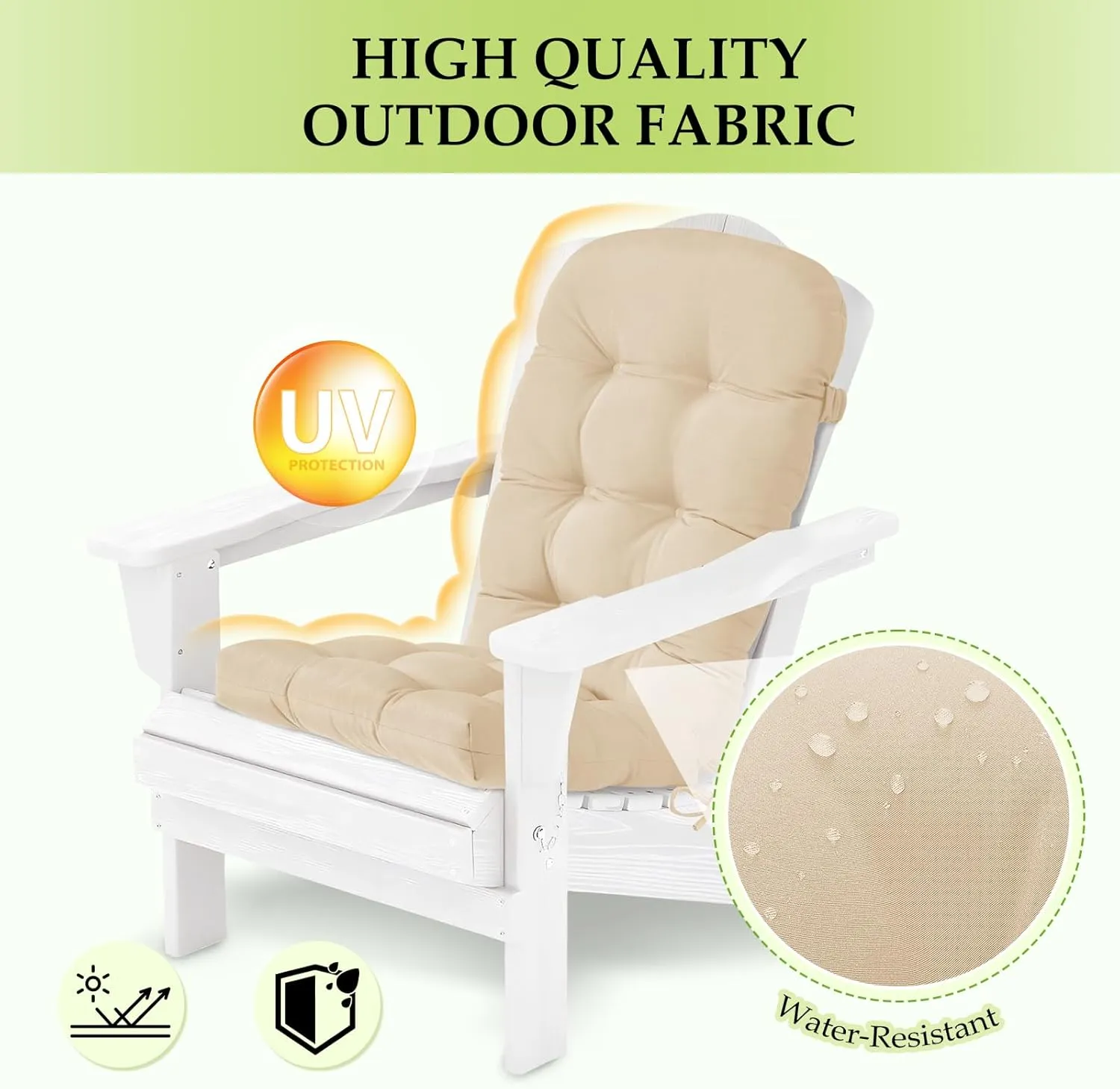 HARBOREST Indoor/Outdoor Adirondack Chair Cushion, Tufted High Back Outdoor Chair Cushions, High Rebound Foam Adirondack Cushions with Non-Skid Ties, 45"x19"x4.5", Beige