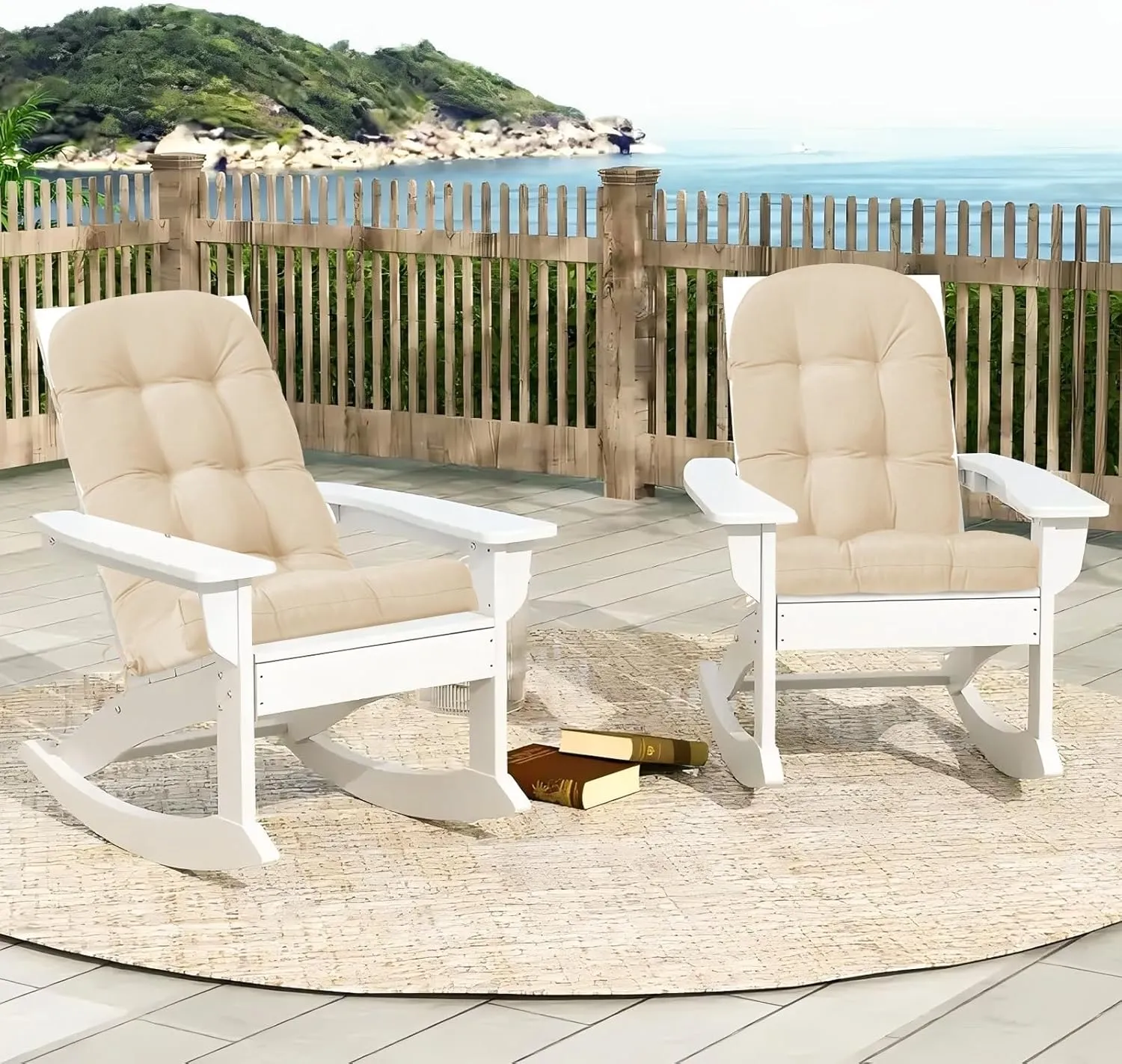 HARBOREST Indoor/Outdoor Adirondack Chair Cushion, Tufted High Back Outdoor Chair Cushions, High Rebound Foam Adirondack Cushions with Non-Skid Ties, 45"x19"x4.5", Beige