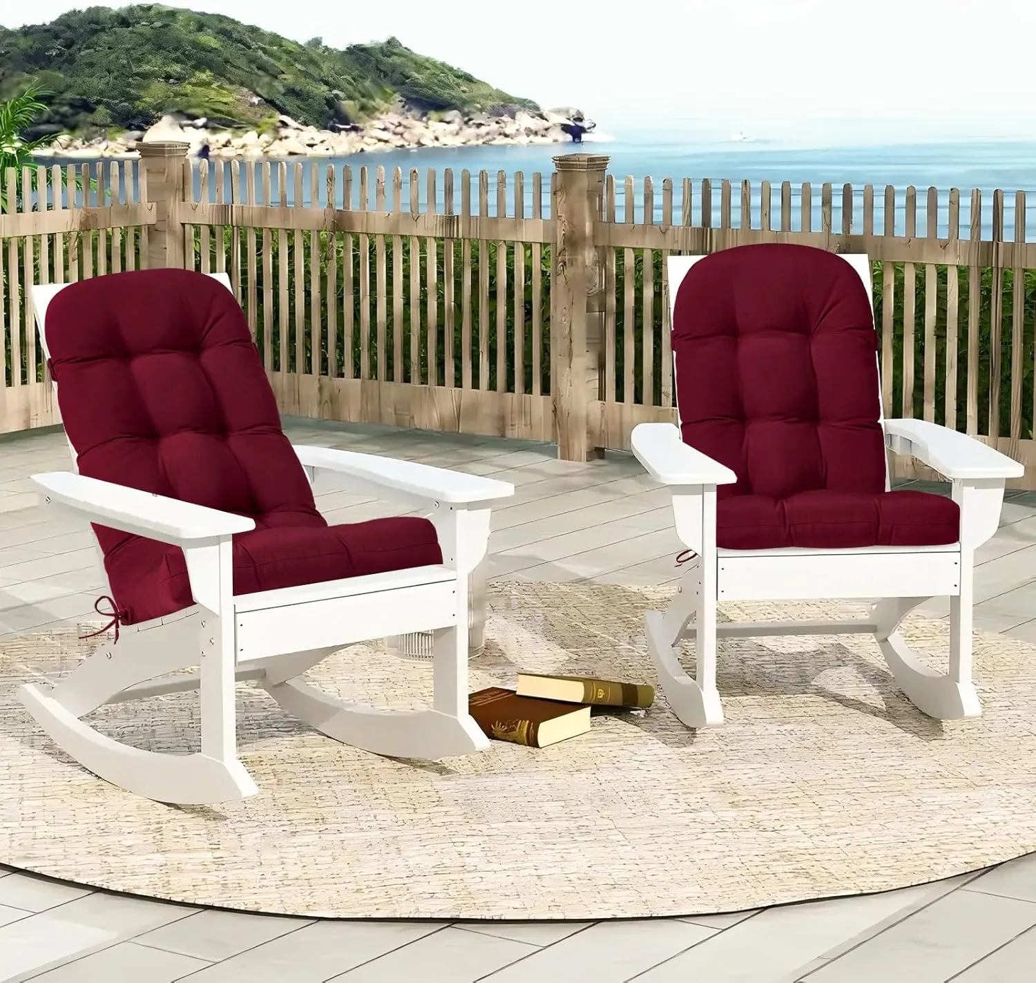 HARBOREST Indoor/Outdoor Adirondack Chair Cushion, Tufted High Back Outdoor Chair Cushions, High Rebound Foam Adirondack Cushions with Non-Skid Ties, 45"x19"x4.5", Burgundy