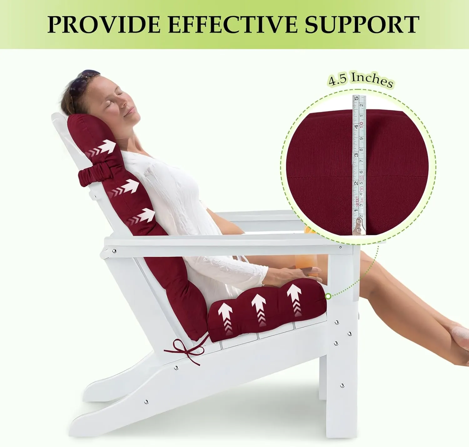 HARBOREST Indoor/Outdoor Adirondack Chair Cushion, Tufted High Back Outdoor Chair Cushions, High Rebound Foam Adirondack Cushions with Non-Skid Ties, 45"x19"x4.5", Burgundy