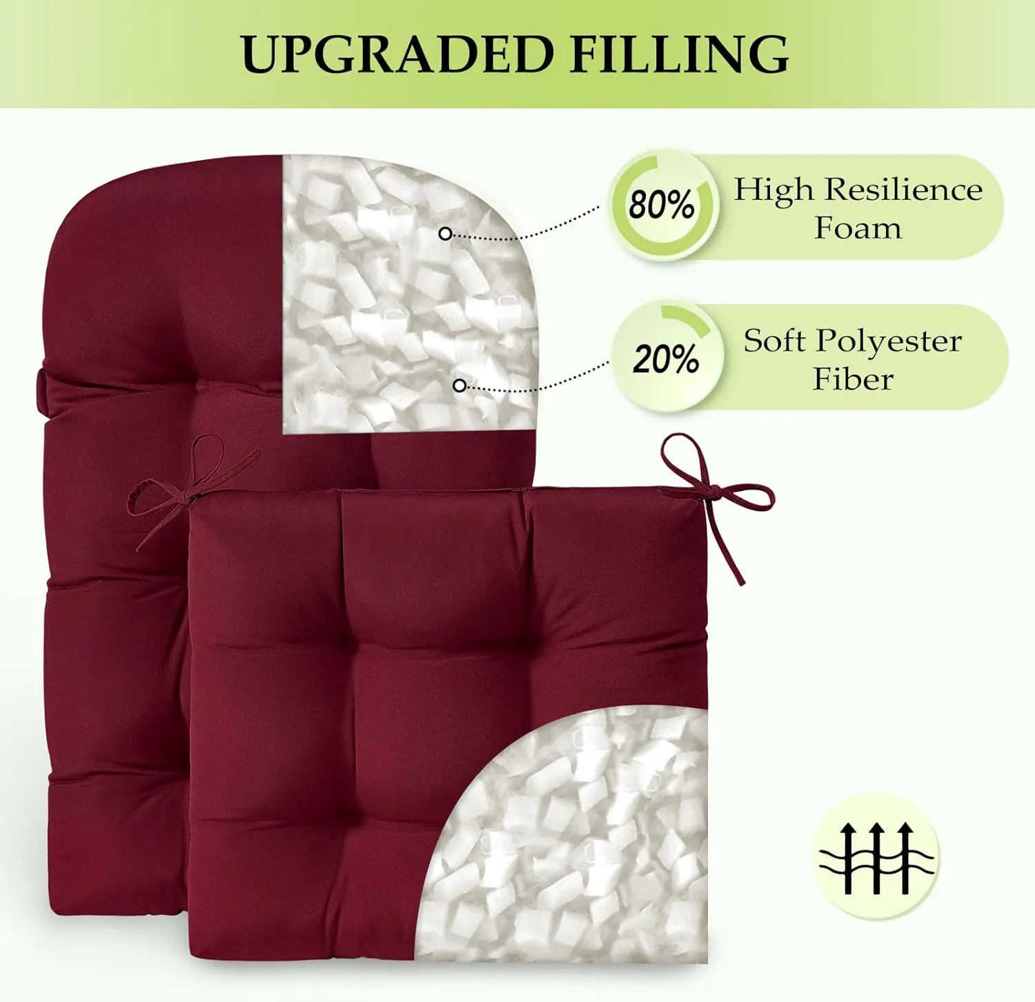 HARBOREST Indoor/Outdoor Adirondack Chair Cushion, Tufted High Back Outdoor Chair Cushions, High Rebound Foam Adirondack Cushions with Non-Skid Ties, 45"x19"x4.5", Burgundy