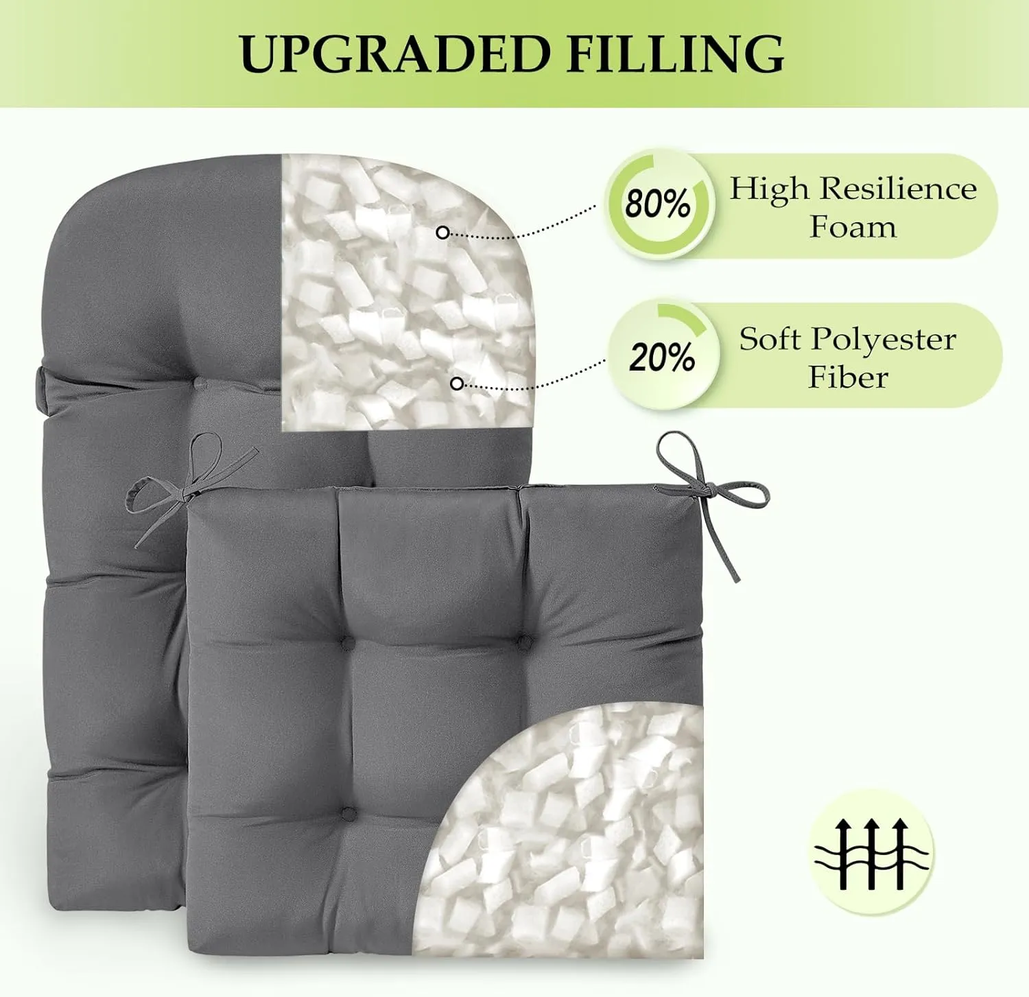 HARBOREST Indoor/Outdoor Adirondack Chair Cushion, Tufted High Back Outdoor Chair Cushions, High Rebound Foam Adirondack Cushions with Non-Skid Ties, 45"x19"x4.5", Dark Grey