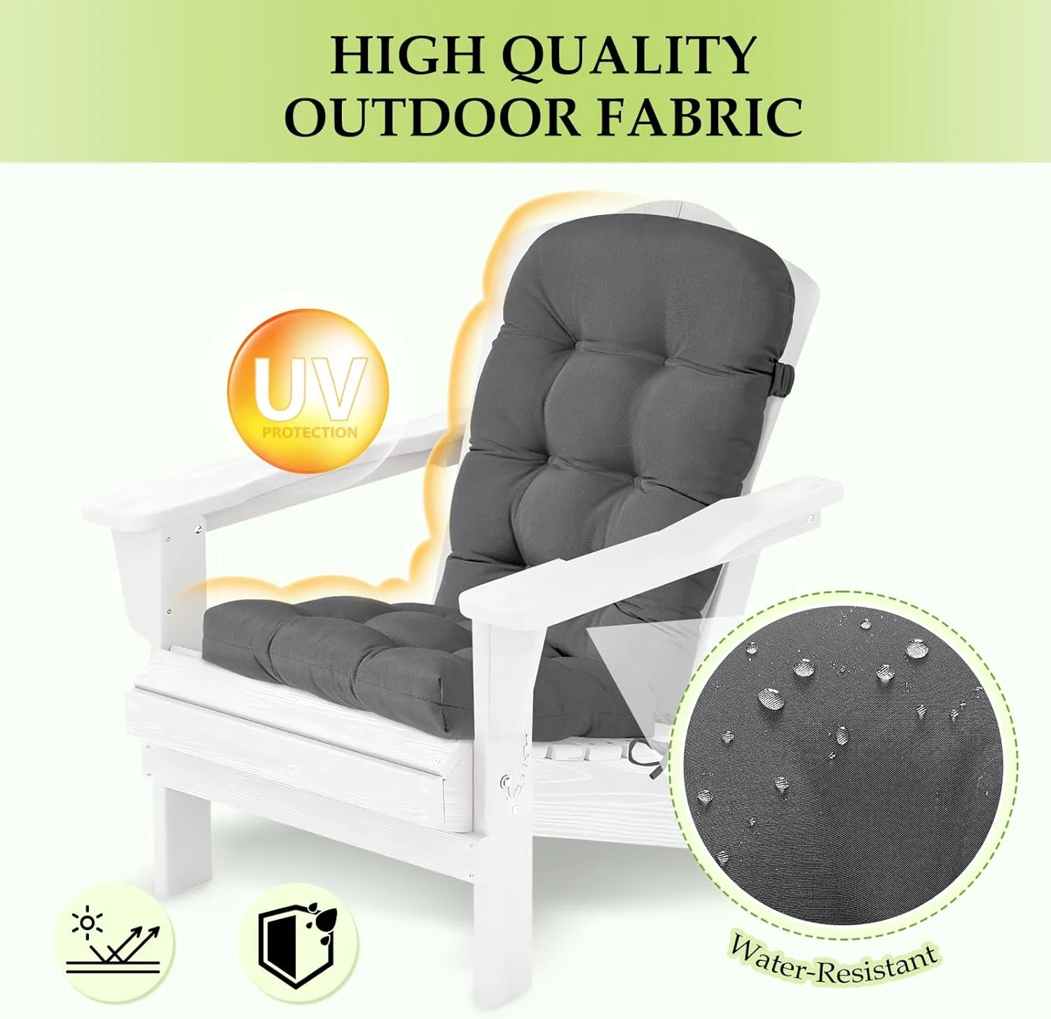 HARBOREST Indoor/Outdoor Adirondack Chair Cushion, Tufted High Back Outdoor Chair Cushions, High Rebound Foam Adirondack Cushions with Non-Skid Ties, 45"x19"x4.5", Dark Grey