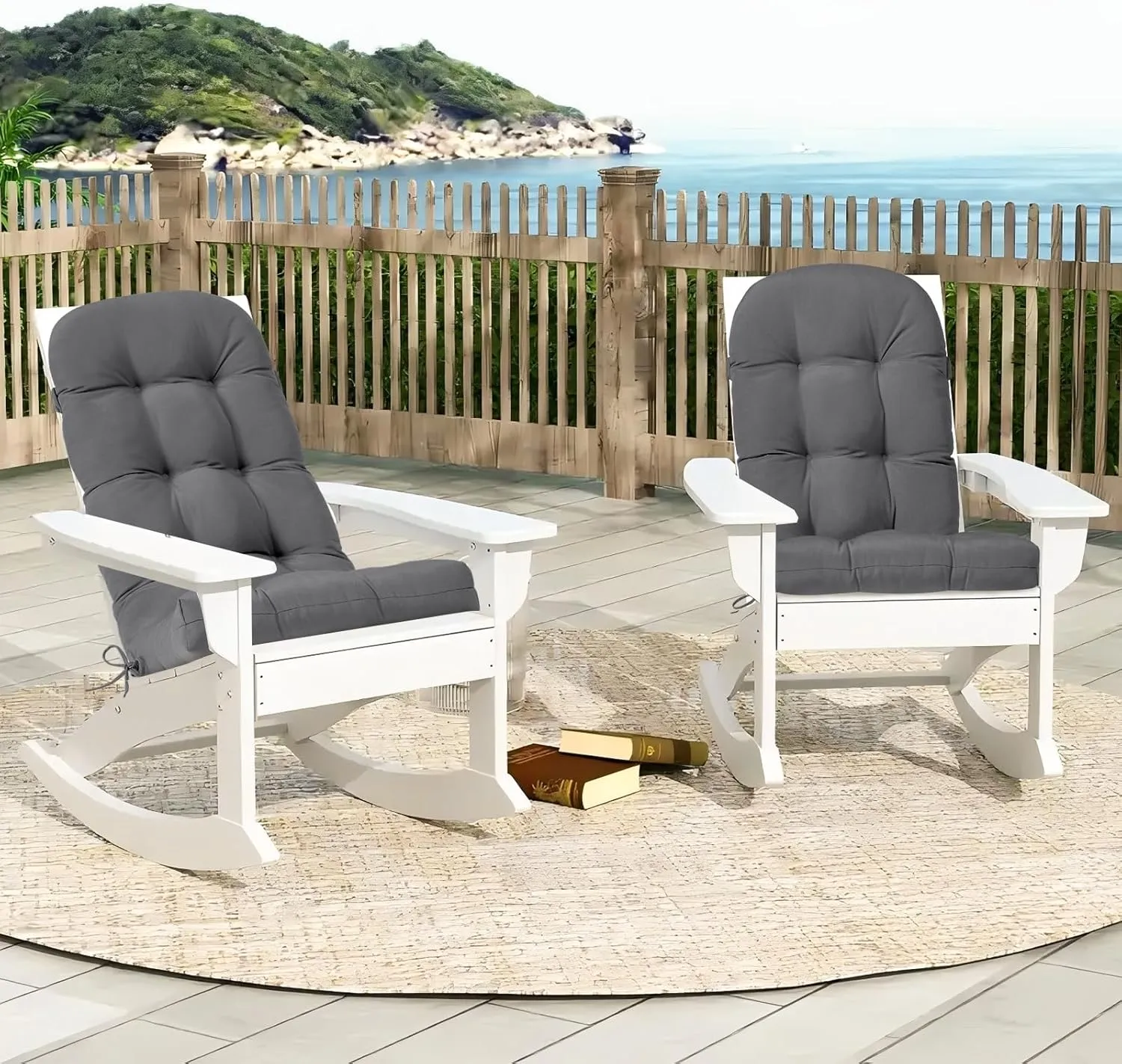 HARBOREST Indoor/Outdoor Adirondack Chair Cushion, Tufted High Back Outdoor Chair Cushions, High Rebound Foam Adirondack Cushions with Non-Skid Ties, 45"x19"x4.5", Dark Grey