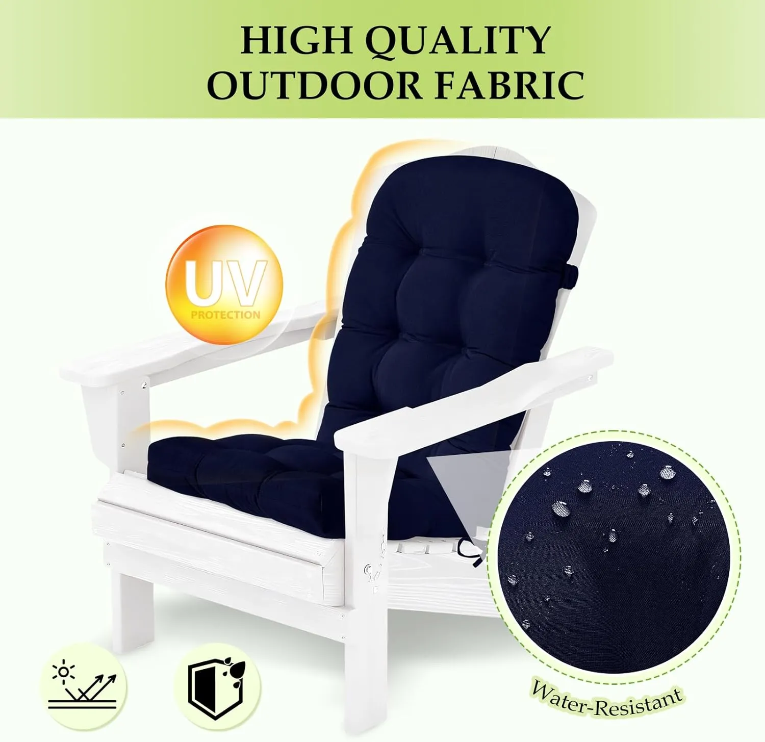 HARBOREST Indoor/Outdoor Adirondack Chair Cushion, Tufted High Back Outdoor Chair Cushions, High Rebound Foam Adirondack Cushions with Non-Skid Ties, 45"x19"x4.5", Navy