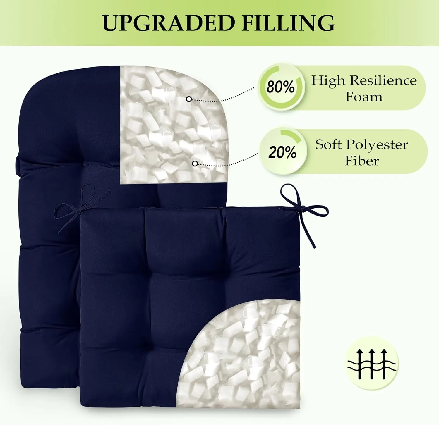 HARBOREST Indoor/Outdoor Adirondack Chair Cushion, Tufted High Back Outdoor Chair Cushions, High Rebound Foam Adirondack Cushions with Non-Skid Ties, 45"x19"x4.5", Navy