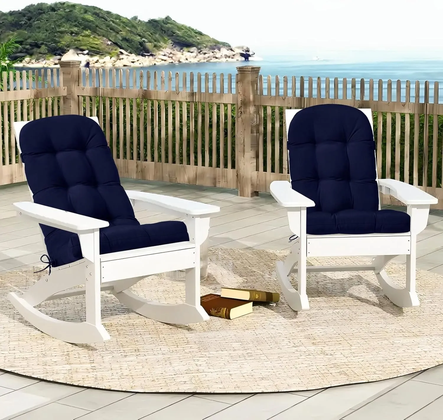 HARBOREST Indoor/Outdoor Adirondack Chair Cushion, Tufted High Back Outdoor Chair Cushions, High Rebound Foam Adirondack Cushions with Non-Skid Ties, 45"x19"x4.5", Navy