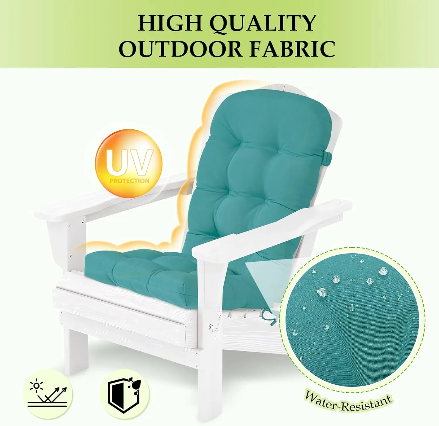 HARBOREST Indoor/Outdoor Adirondack Chair Cushion, Tufted High Back Outdoor Chair Cushions, High Rebound Foam Adirondack Cushions with Non-Skid Ties, 45"x19"x4.5", Teal
