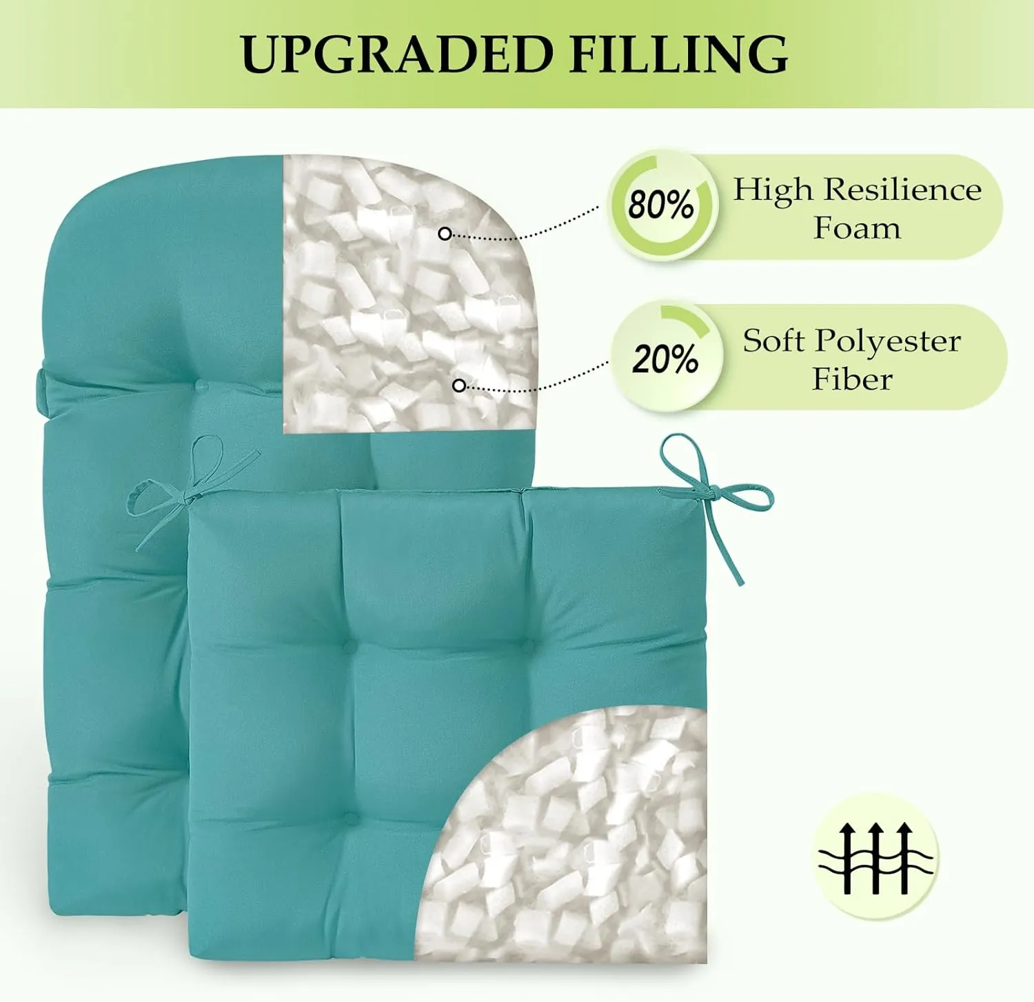 HARBOREST Indoor/Outdoor Adirondack Chair Cushion, Tufted High Back Outdoor Chair Cushions, High Rebound Foam Adirondack Cushions with Non-Skid Ties, 45"x19"x4.5", Teal