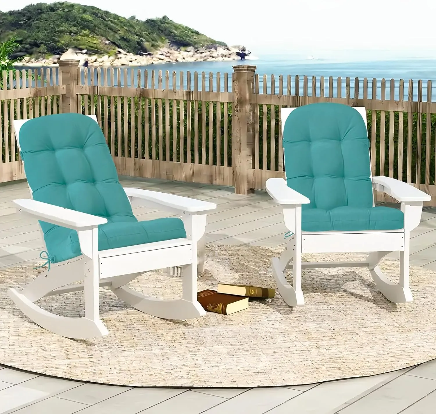HARBOREST Indoor/Outdoor Adirondack Chair Cushion, Tufted High Back Outdoor Chair Cushions, High Rebound Foam Adirondack Cushions with Non-Skid Ties, 45"x19"x4.5", Teal
