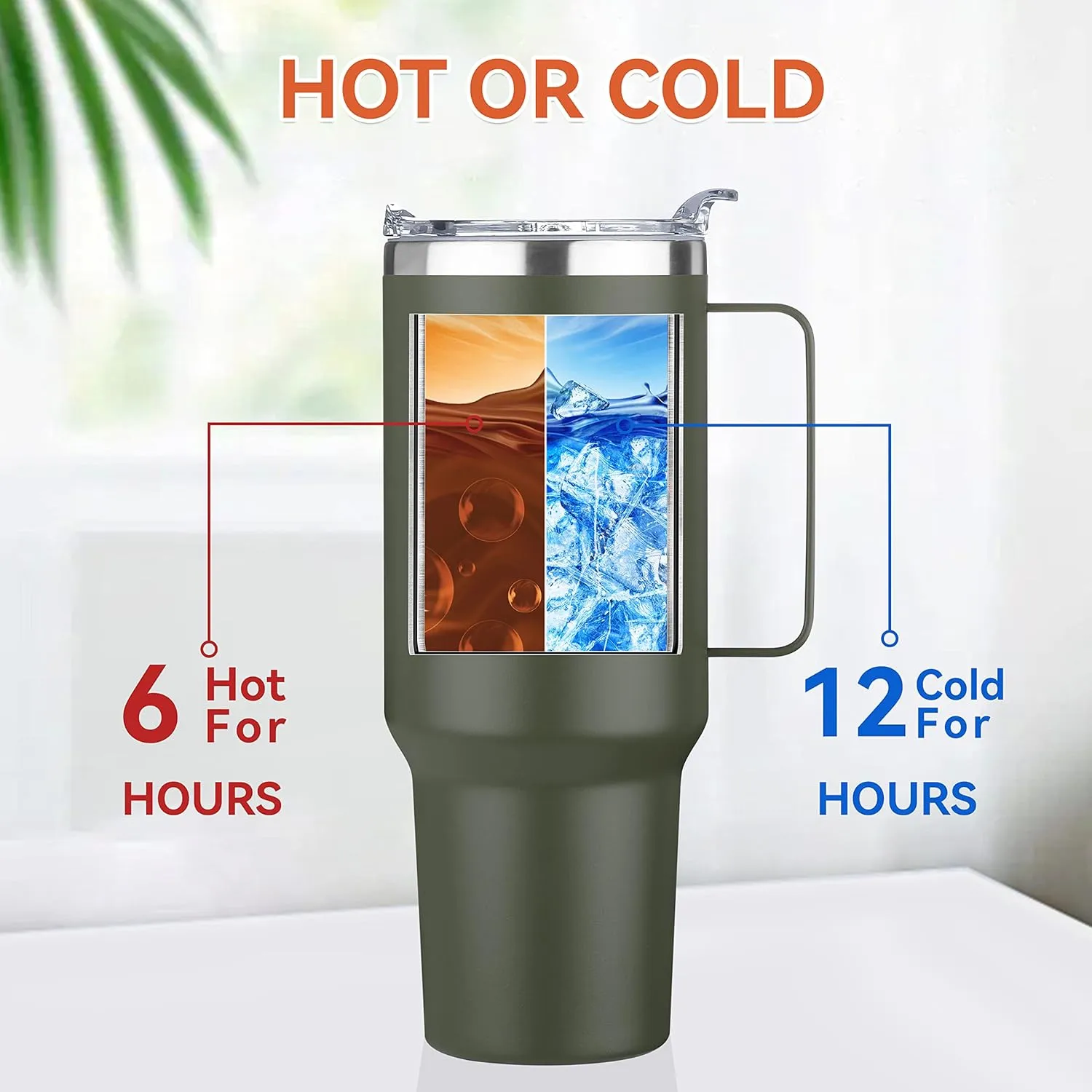 HASLE OUTFITTERS 40 oz Stainless Steel Tumbler with Handle, Vacuum Insulated Tumblers Bulk, Reusable Double Wall Travel Coffee Mug, Durable Powder Coated Water Bottles(Army Green, 4)