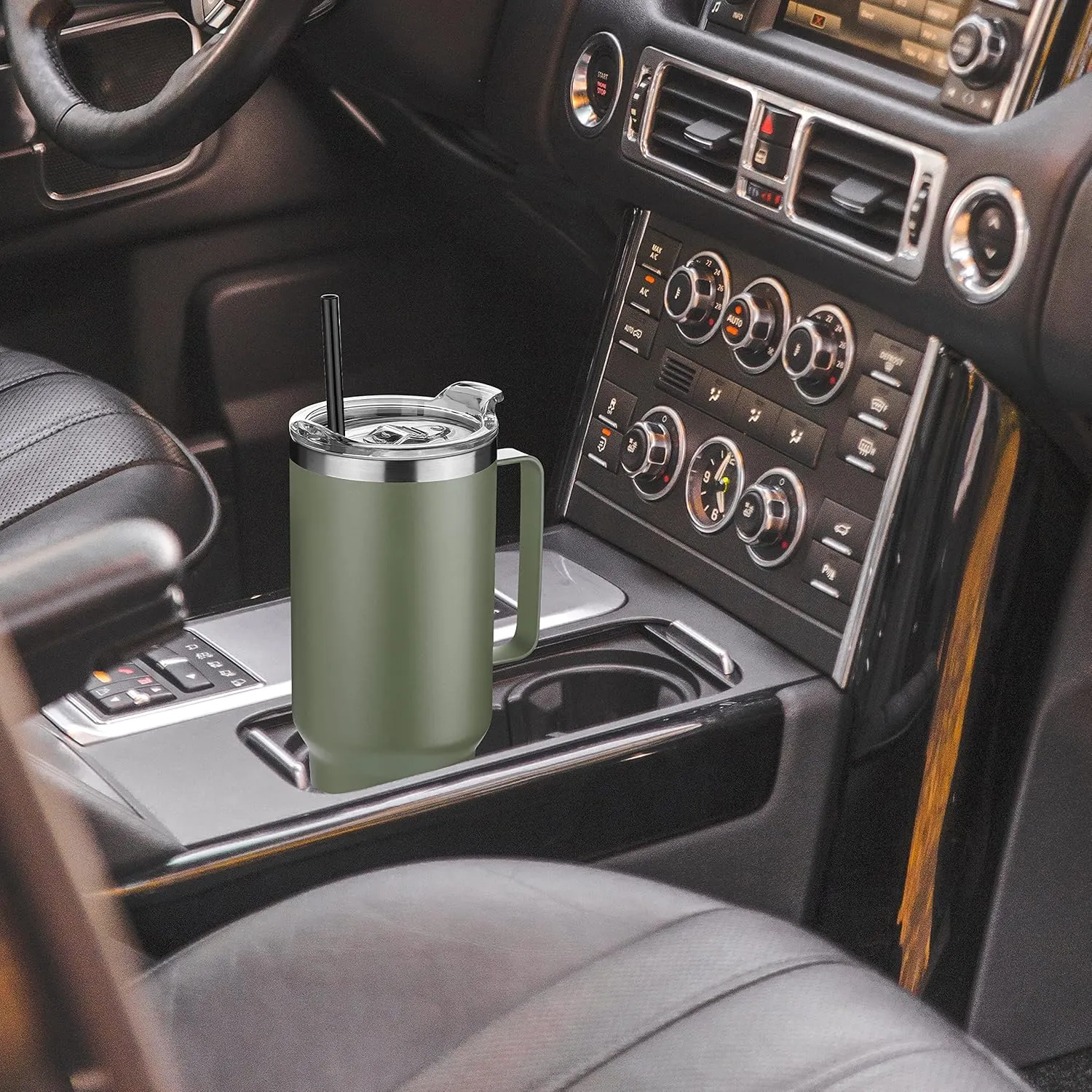 HASLE OUTFITTERS 40 oz Stainless Steel Tumbler with Handle, Vacuum Insulated Tumblers Bulk, Reusable Double Wall Travel Coffee Mug, Durable Powder Coated Water Bottles(Army Green, 4)