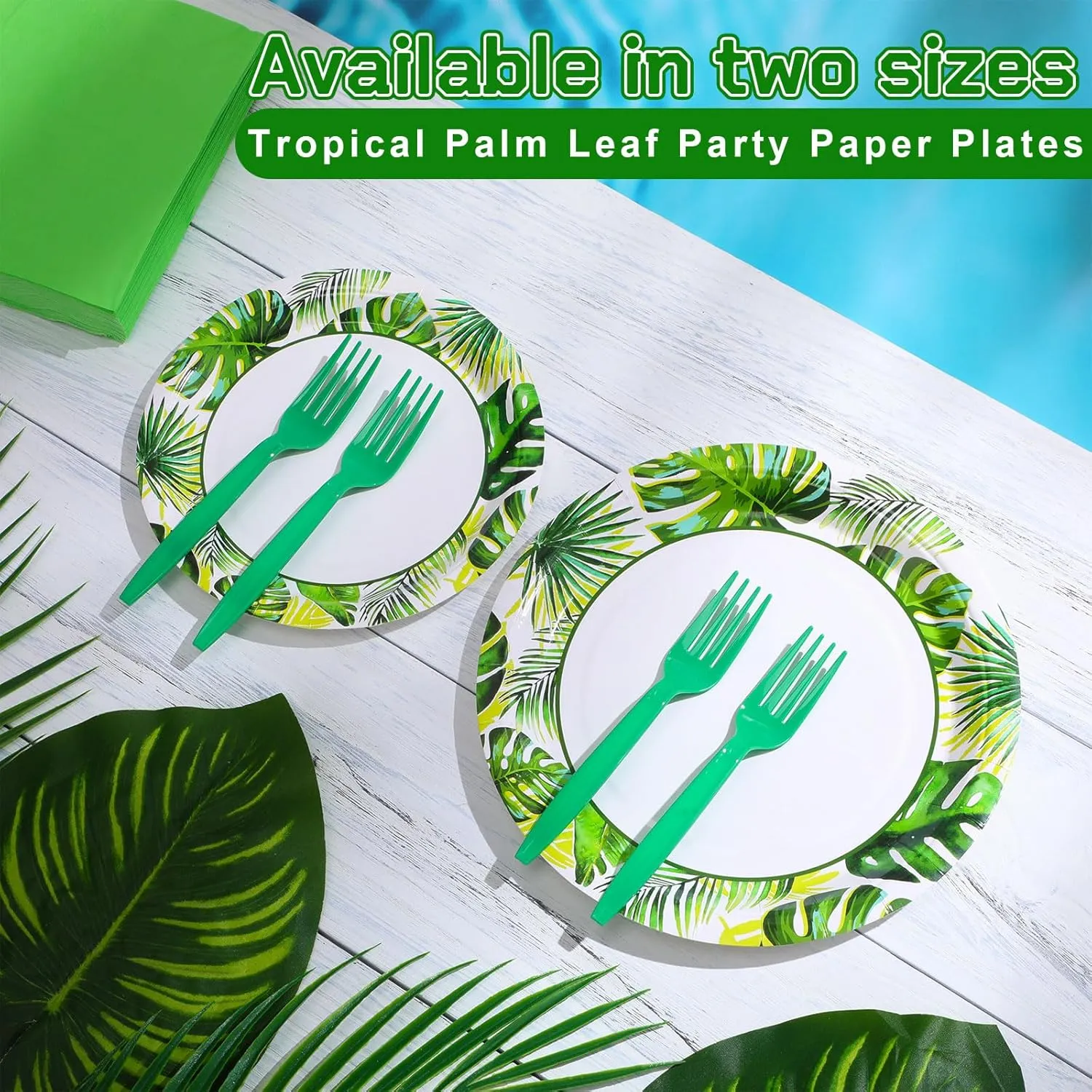 Havawish 240 Pcs Summer Hawaii Paper Tableware Napkins Beach Party Supplies 9'' Disposable Plates 7'' Paper Snack Plates for Kids Birthday Beach Party Decorations, Serves 60(Green,Tropics)