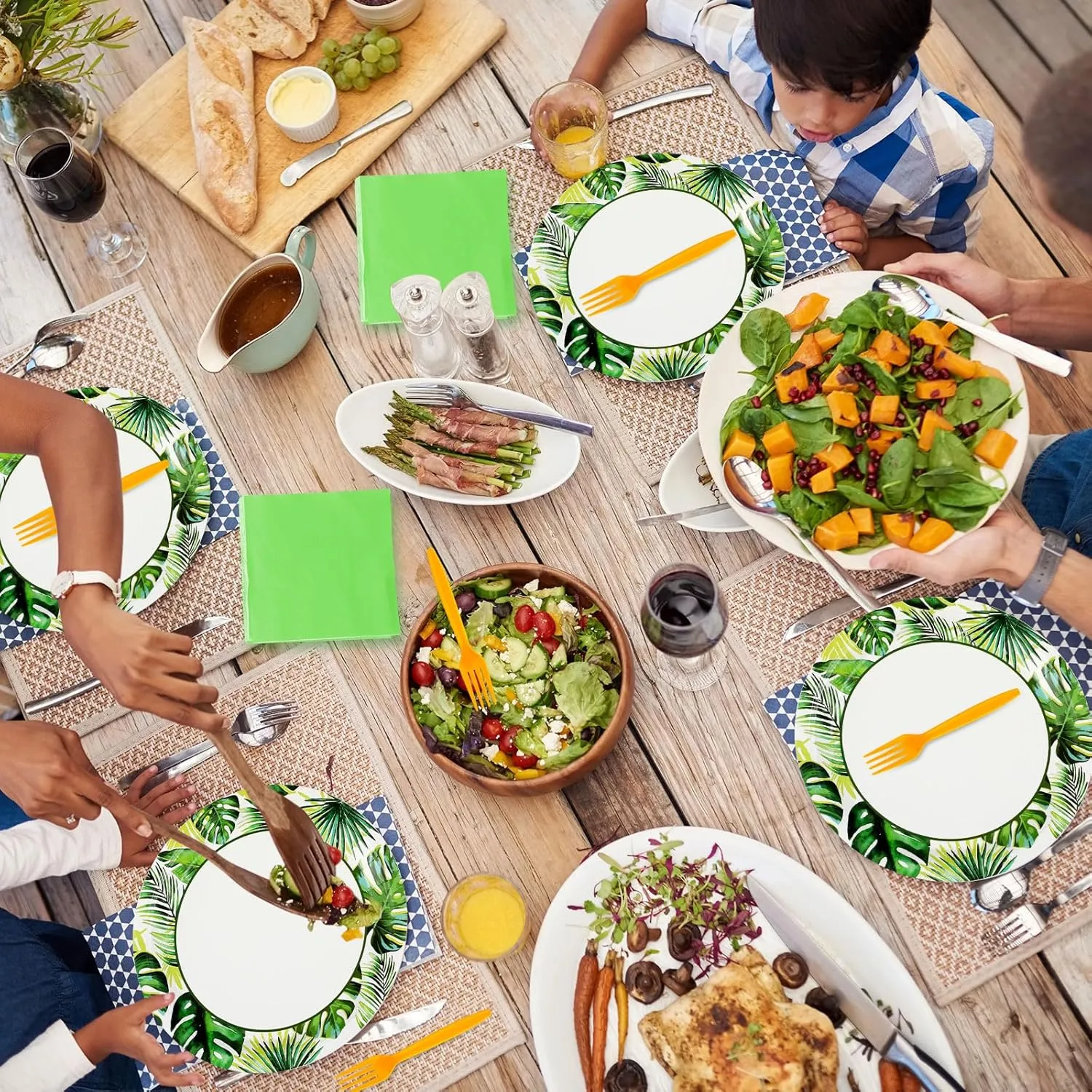 Havawish 240 Pcs Summer Hawaii Paper Tableware Napkins Beach Party Supplies 9'' Disposable Plates 7'' Paper Snack Plates for Kids Birthday Beach Party Decorations, Serves 60(Green,Tropics)