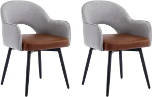 HEAH-YO Swivel Dining Chairs Set of 2, Modern Dining Room Chairs with Backrests, Upholstered Linen and PU Leather Side Arm Chairs for Dining Room, Grey