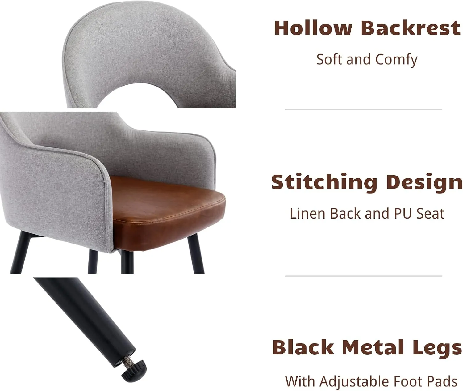 HEAH-YO Swivel Dining Chairs Set of 2, Modern Dining Room Chairs with Backrests, Upholstered Linen and PU Leather Side Arm Chairs for Dining Room, Grey