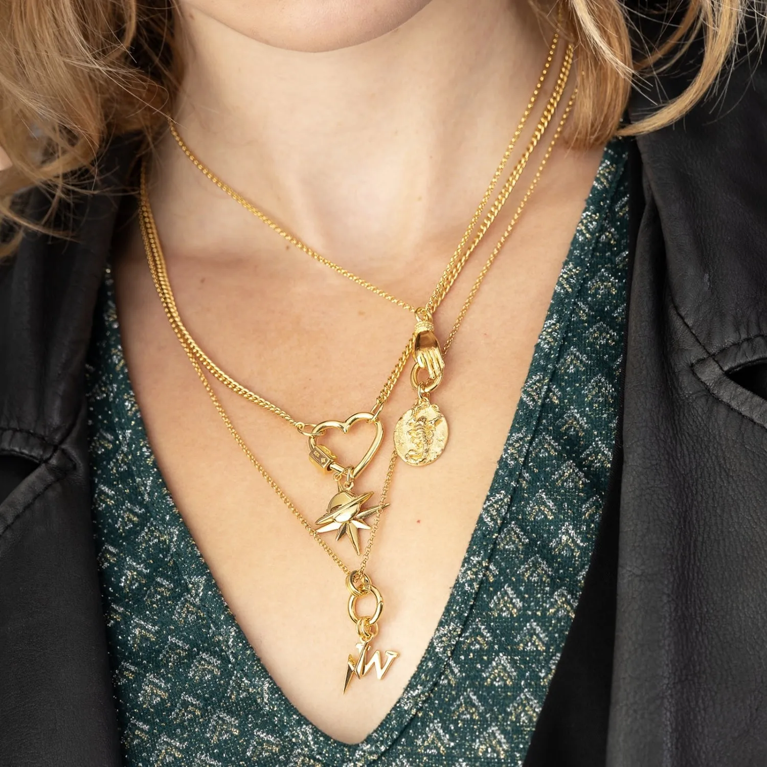 Heart Carabiner Curb Chain Necklace