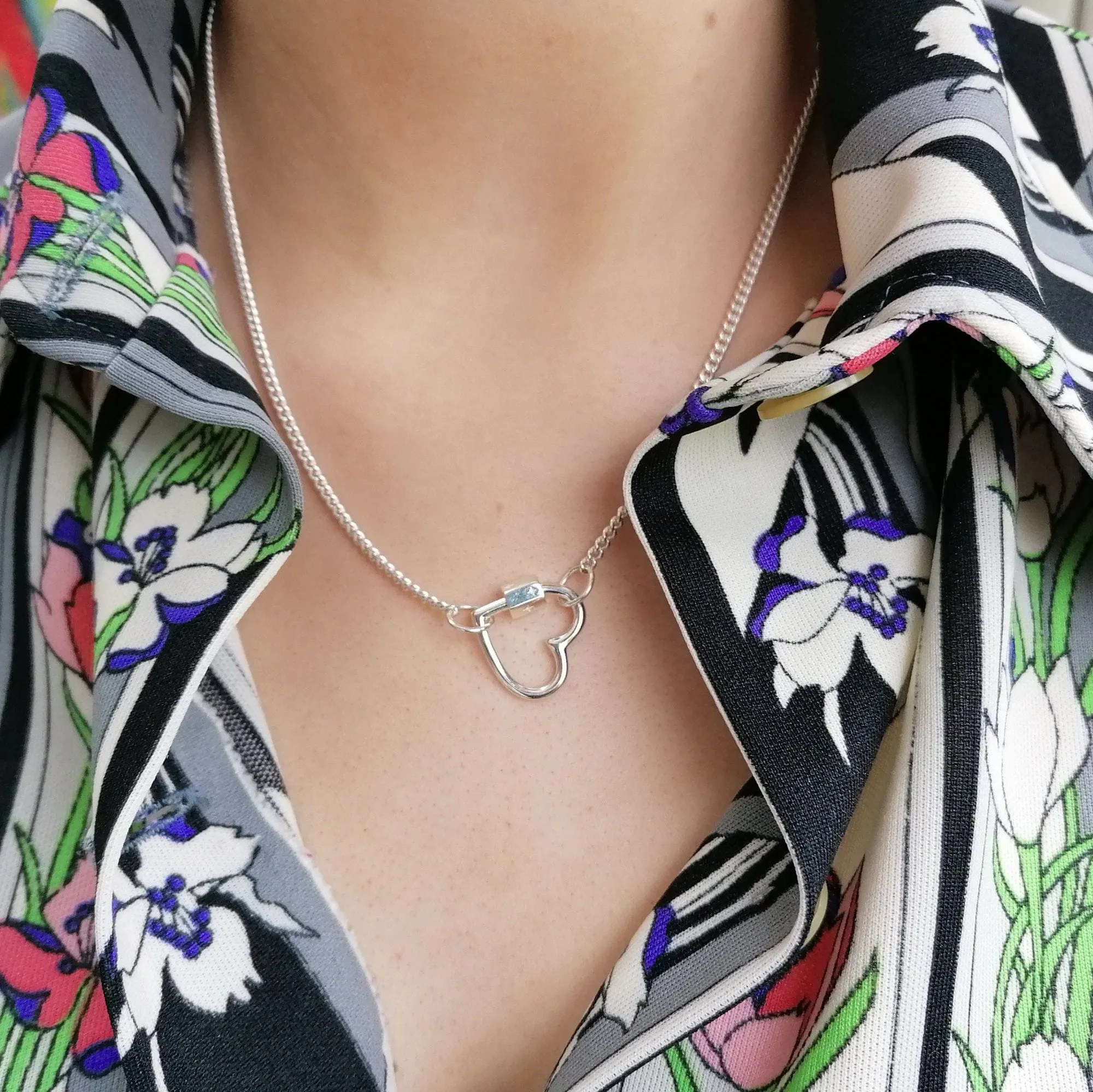 Heart Carabiner Curb Chain Necklace