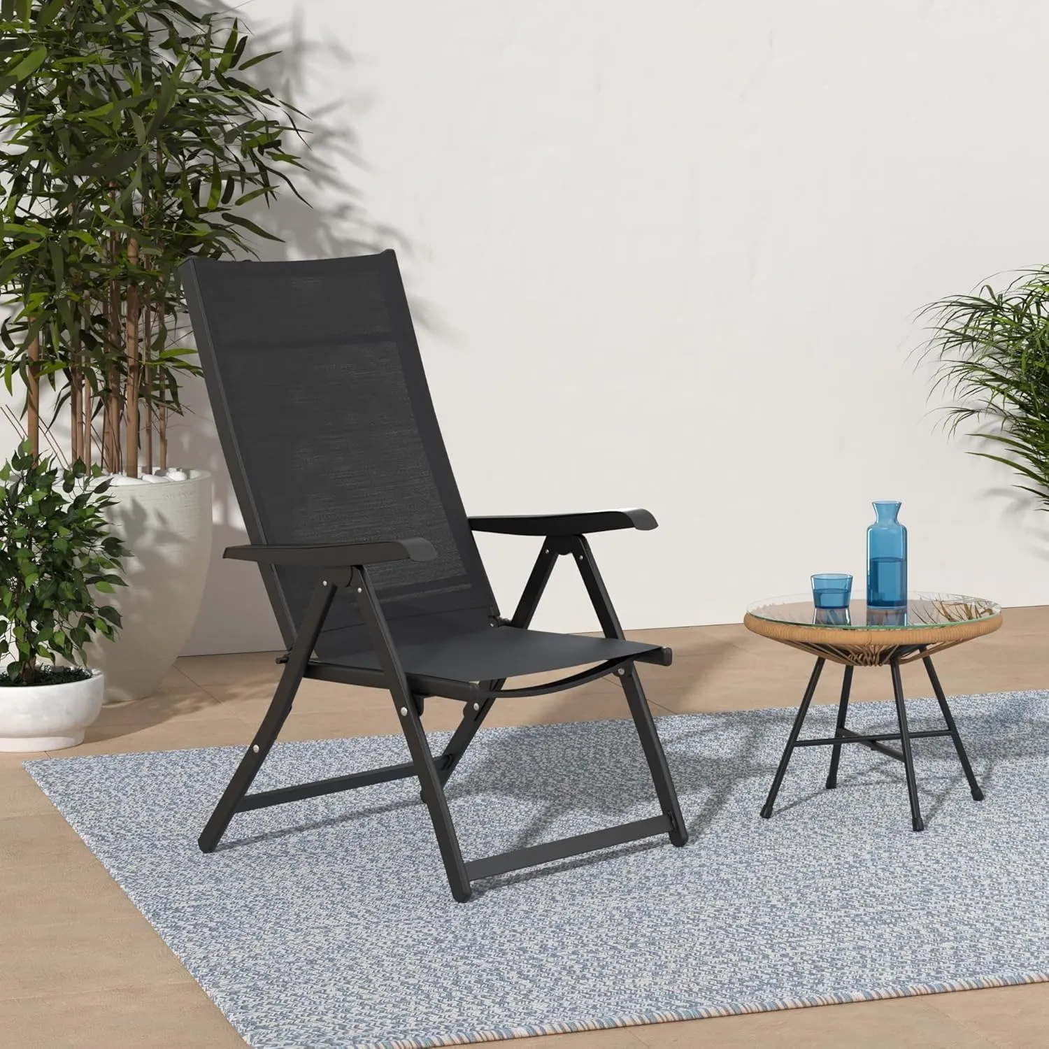 Heavy Duty Adjustable for 7 Different Angles Folding Arm Chair Indoor Outdoor Garden Deck Pool Camping Beach (400 Lbs Capacity) (1)