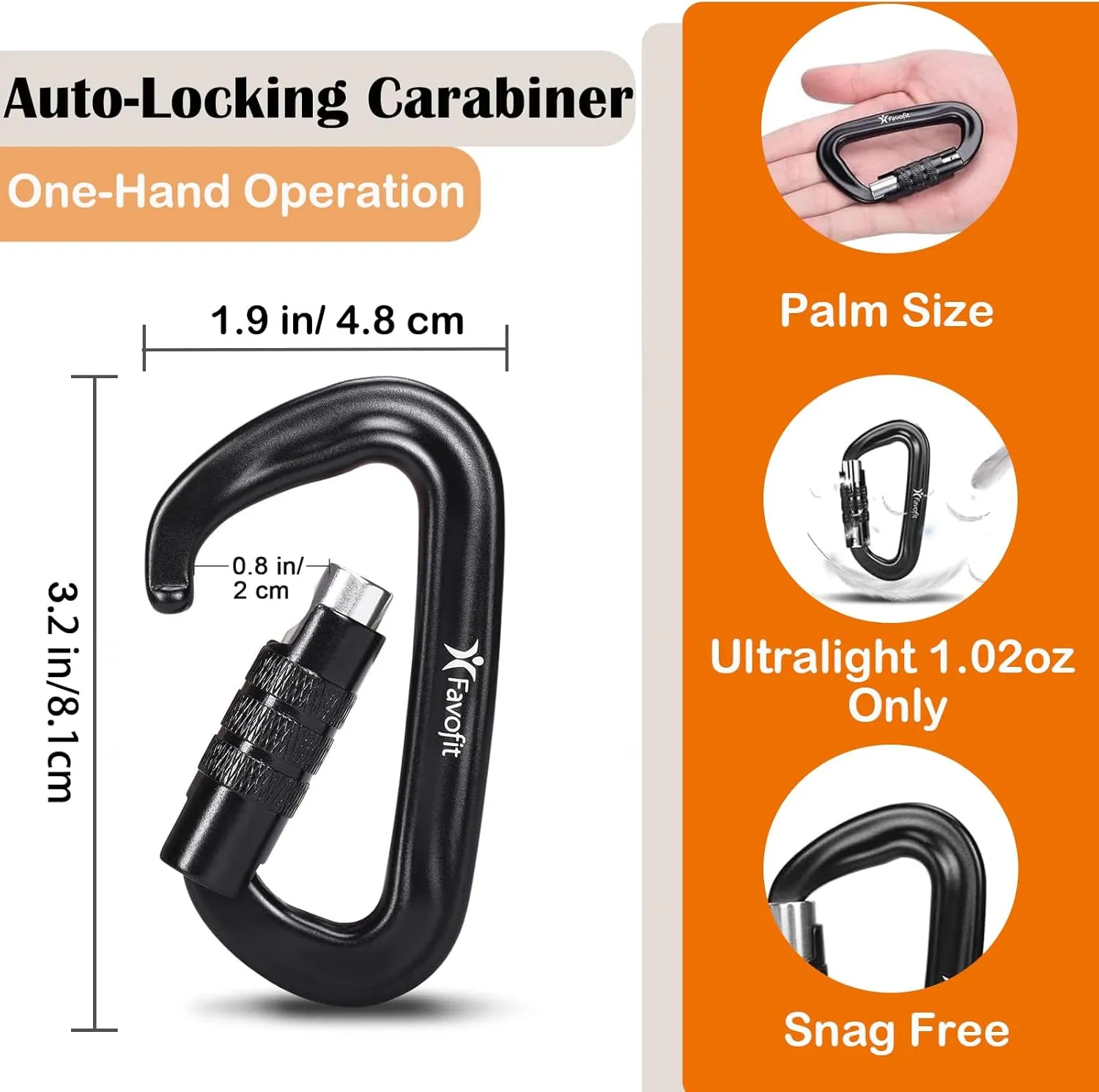 Heavy Duty Locking Carabiner Clips - Favofit 12KN (2697 lbs) Clips 3.2'' Small D Ring for Camping Hammock Hiking Dog Leashes Keys Keychains - Perfect for Outdoor Enthusiasts