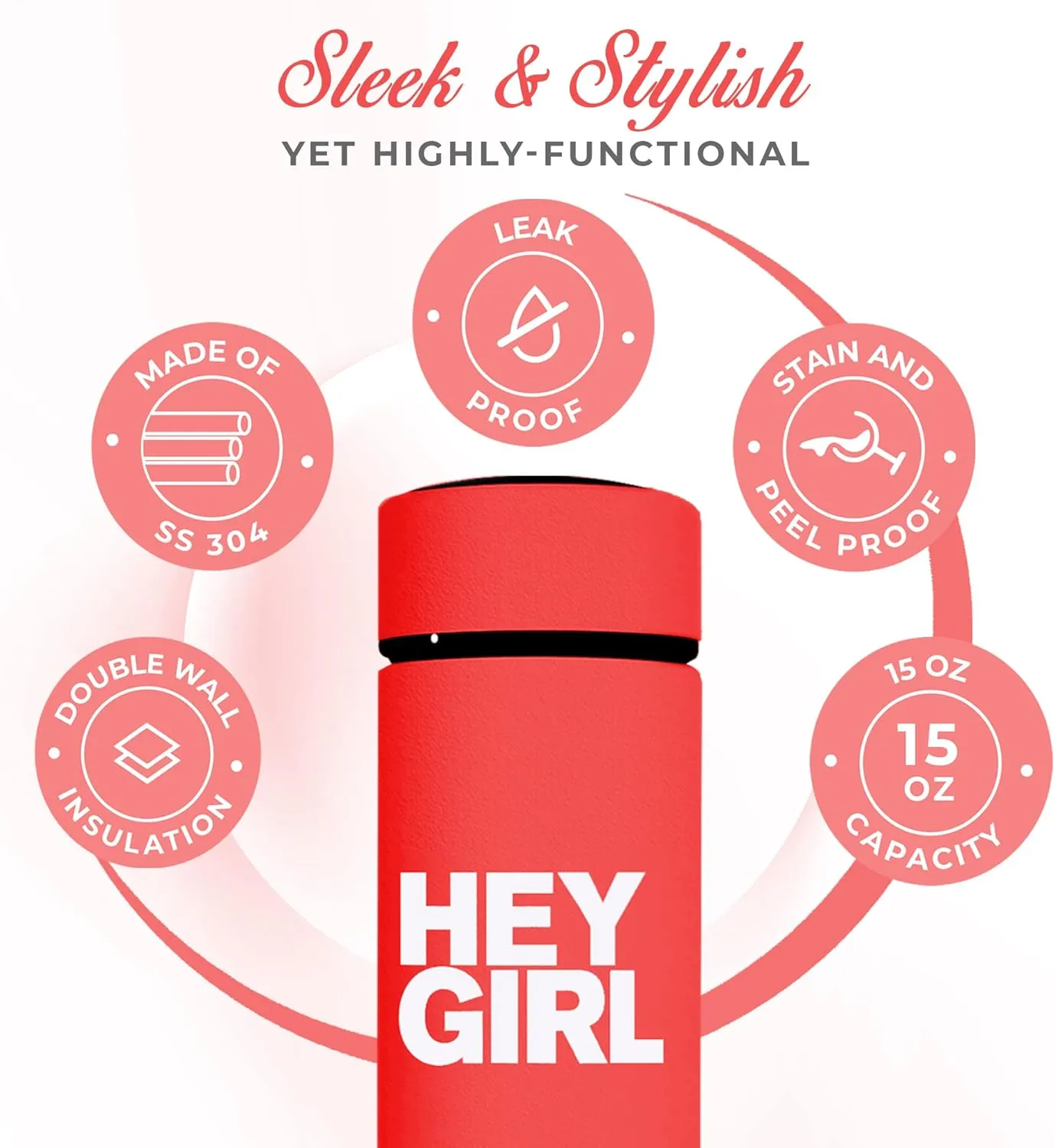Hey Girl Tea Infuser Bottle 450ml - Insulated Stainless Steel Water Bottle - Tea Tumbler with Tea Diffuser - Portable Travel Mug for Loose Leaf Tea & Infused Water - Tea Lovers Gifts for Women