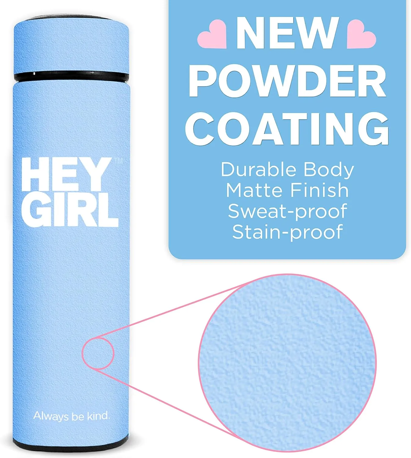 Hey Girl Tea Infuser Bottle 450ml - Insulated Stainless Steel Water Bottle - Thermos Tea Tumbler with Tea Diffuser - Portable Travel Mug for Loose Leaf Tea & Infused Water - Tea Lovers Gifts for Women