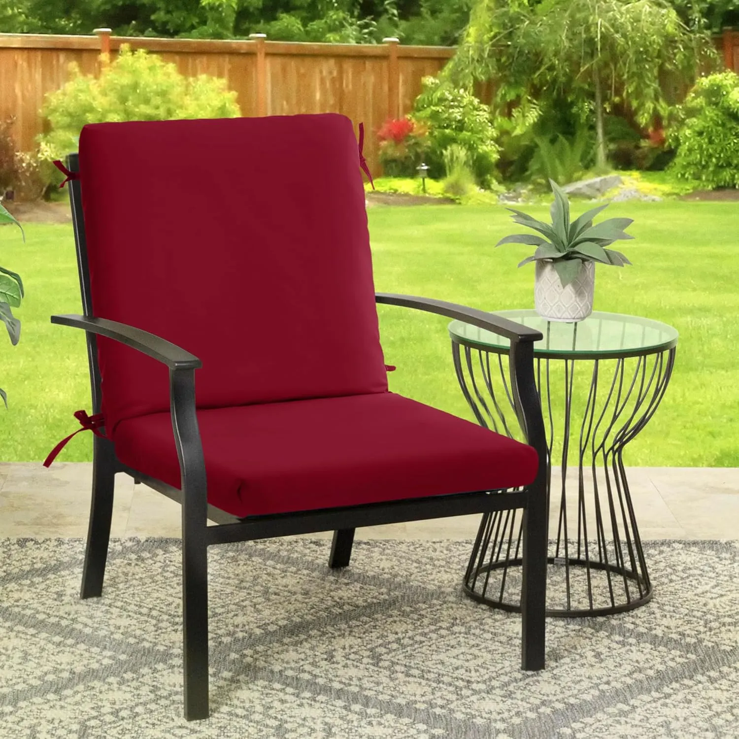 High Back Outdoor Chair Cushions 44''x20'' - Patio Dining Chair Cushions with Waterproof, Fade-Resistant, Removable & Machine-Washable Covers, Burgundy