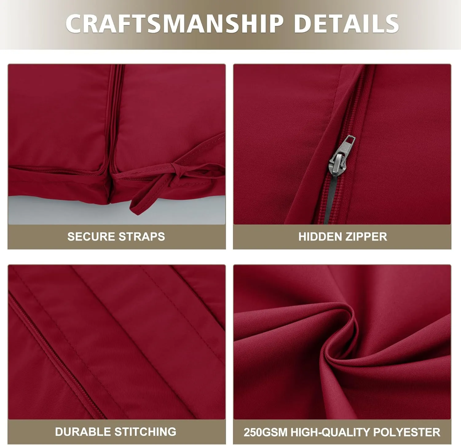 High Back Outdoor Chair Cushions 44''x20'' - Patio Dining Chair Cushions with Waterproof, Fade-Resistant, Removable & Machine-Washable Covers, Burgundy
