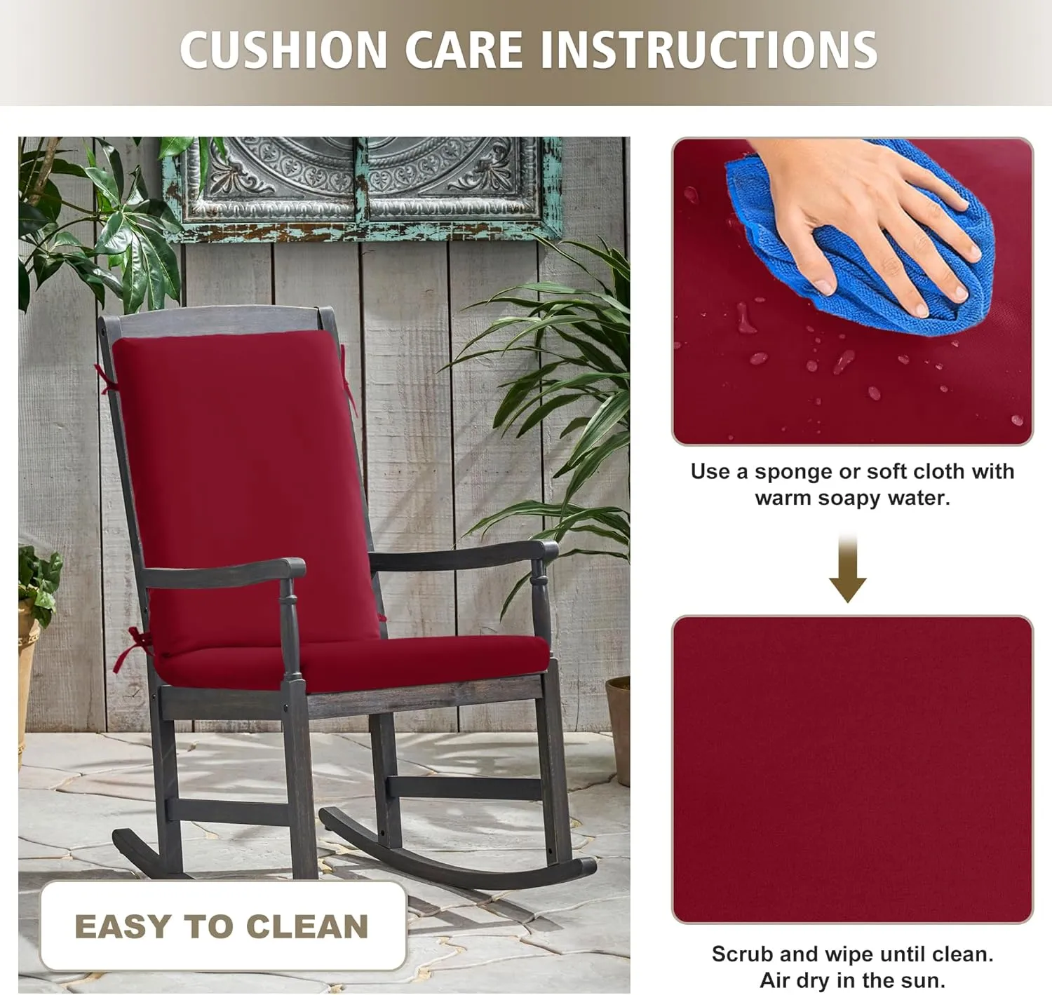 High Back Outdoor Chair Cushions 44''x20'' - Patio Dining Chair Cushions with Waterproof, Fade-Resistant, Removable & Machine-Washable Covers, Burgundy