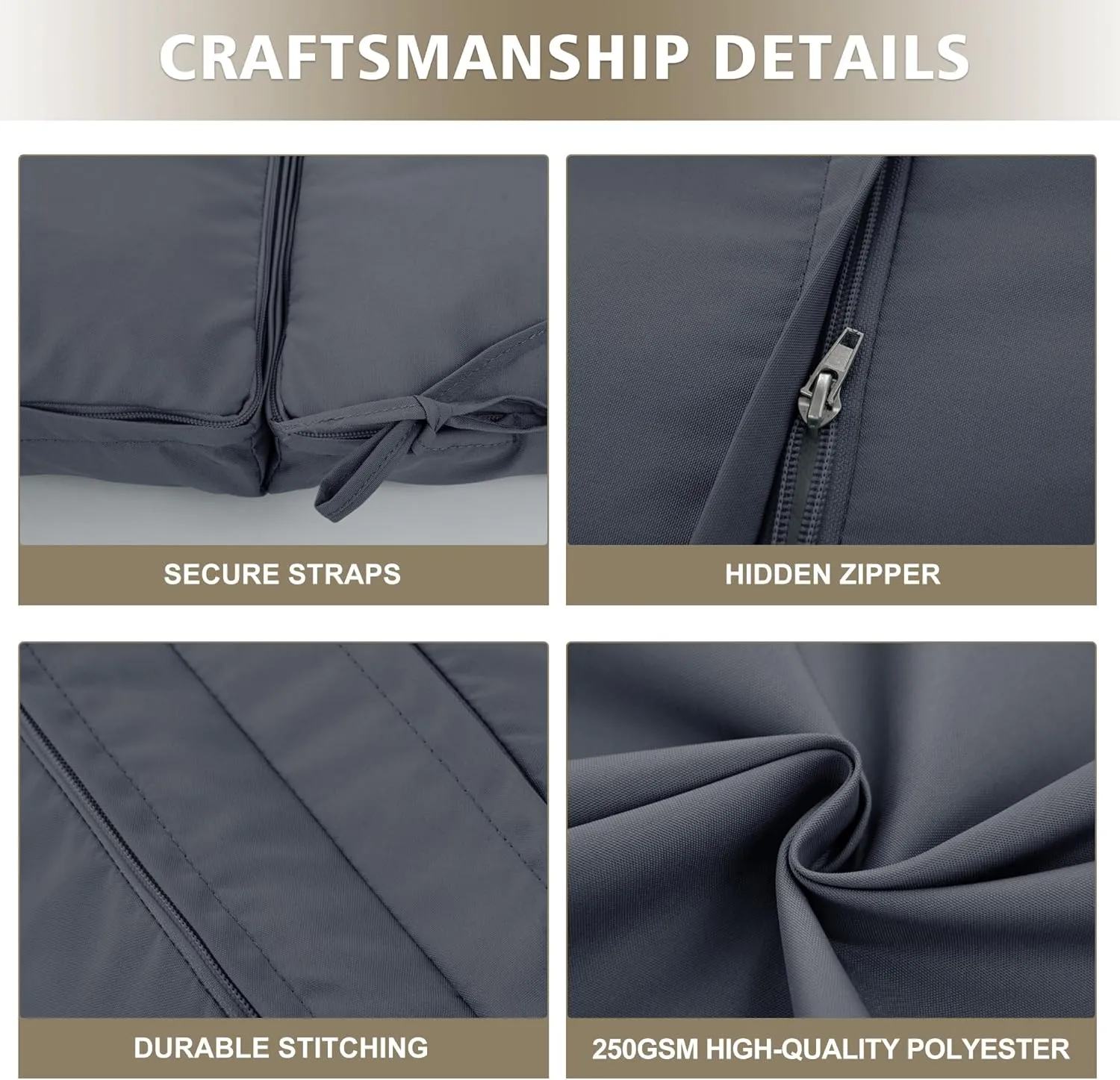High Back Outdoor Chair Cushions 44''x20'' - Patio Dining Chair Cushions with Waterproof, Fade-Resistant, Removable & Machine-Washable Covers, Dark Grey
