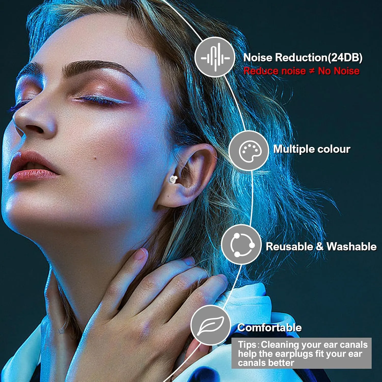 High Fidelity Concert Earplugs for Concerts Musicians, Music Festivals, Earplugs for noise reduction, 24db 2 Pairs (blackdia)