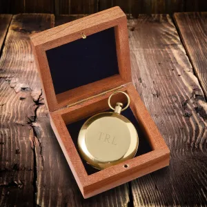 High Polish Gold Keepsake Compass with Wooden Box - Personalized