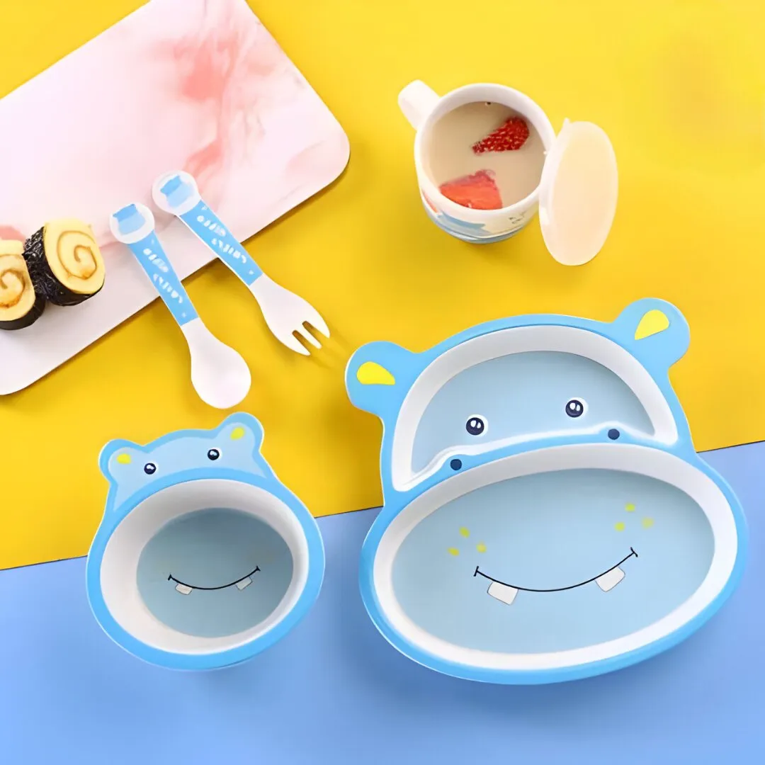HIPPO DESIGN KIDS BAMBOO TABLEWARE SET OF 5-PIECES