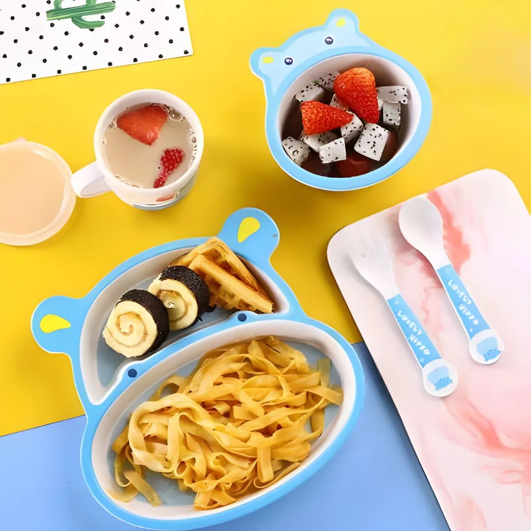 HIPPO DESIGN KIDS BAMBOO TABLEWARE SET OF 5-PIECES
