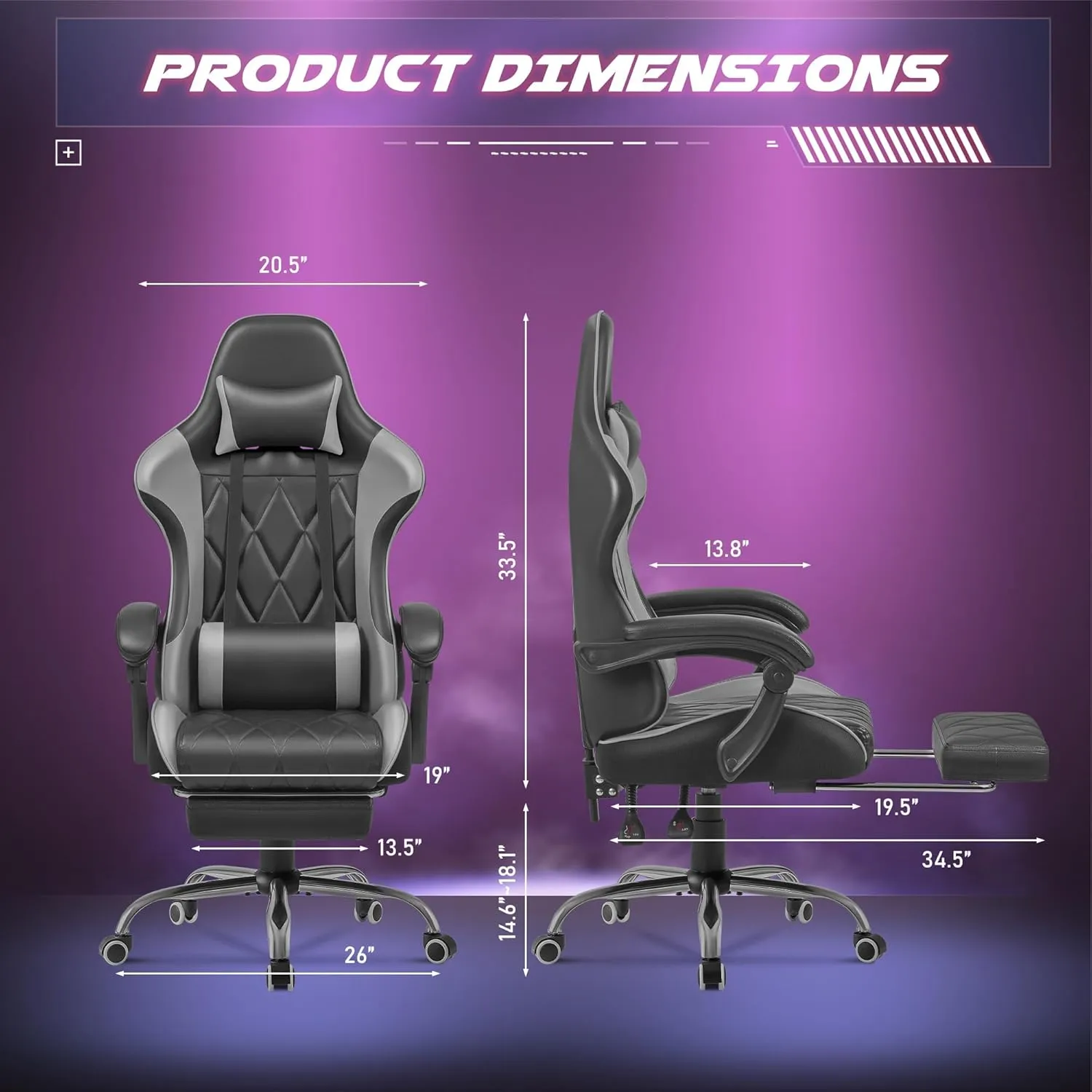 Homall Gaming Chair, Computer Chair with Footrest and Massage Lumbar Support, Ergonomic High Back Video Game Chair with Swivel Seat and Headrest (Grey)