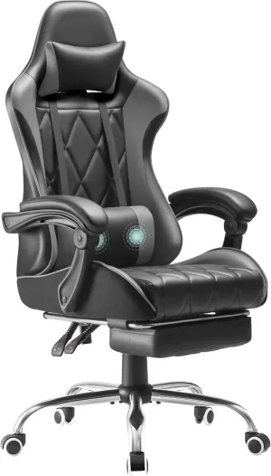 Homall Gaming Chair, Computer Chair with Footrest and Massage Lumbar Support, Ergonomic High Back Video Game Chair with Swivel Seat and Headrest (Grey)