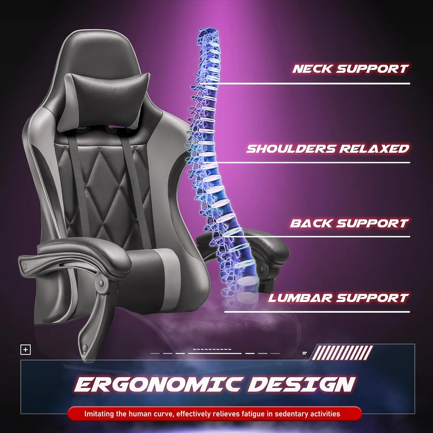 Homall Gaming Chair, Computer Chair with Footrest and Massage Lumbar Support, Ergonomic High Back Video Game Chair with Swivel Seat and Headrest (Grey)